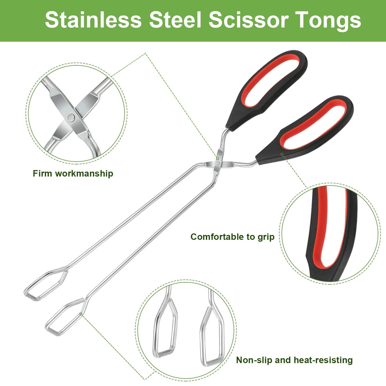 3 Pack Stainless Steel Scissor Tongs 9/11/ 12 Inch Cooking Scissor Tongs Kitchen Baking Bread Food Tong Barbecue Grilling Tongs