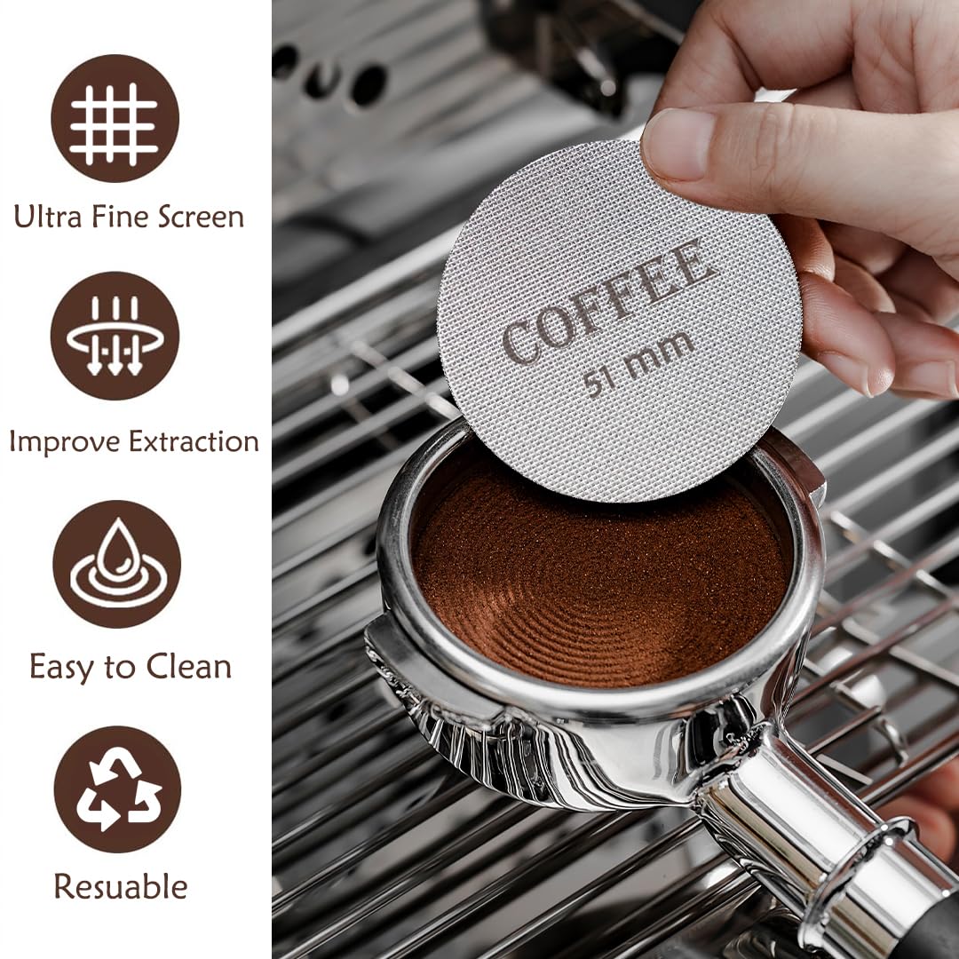 Puck Screen 51Mm Reusable Puck Screen For Espresso Portafilter, 1.7Mm Thickness 150M 316 Stainless Steel Screen Filter Basket Co
