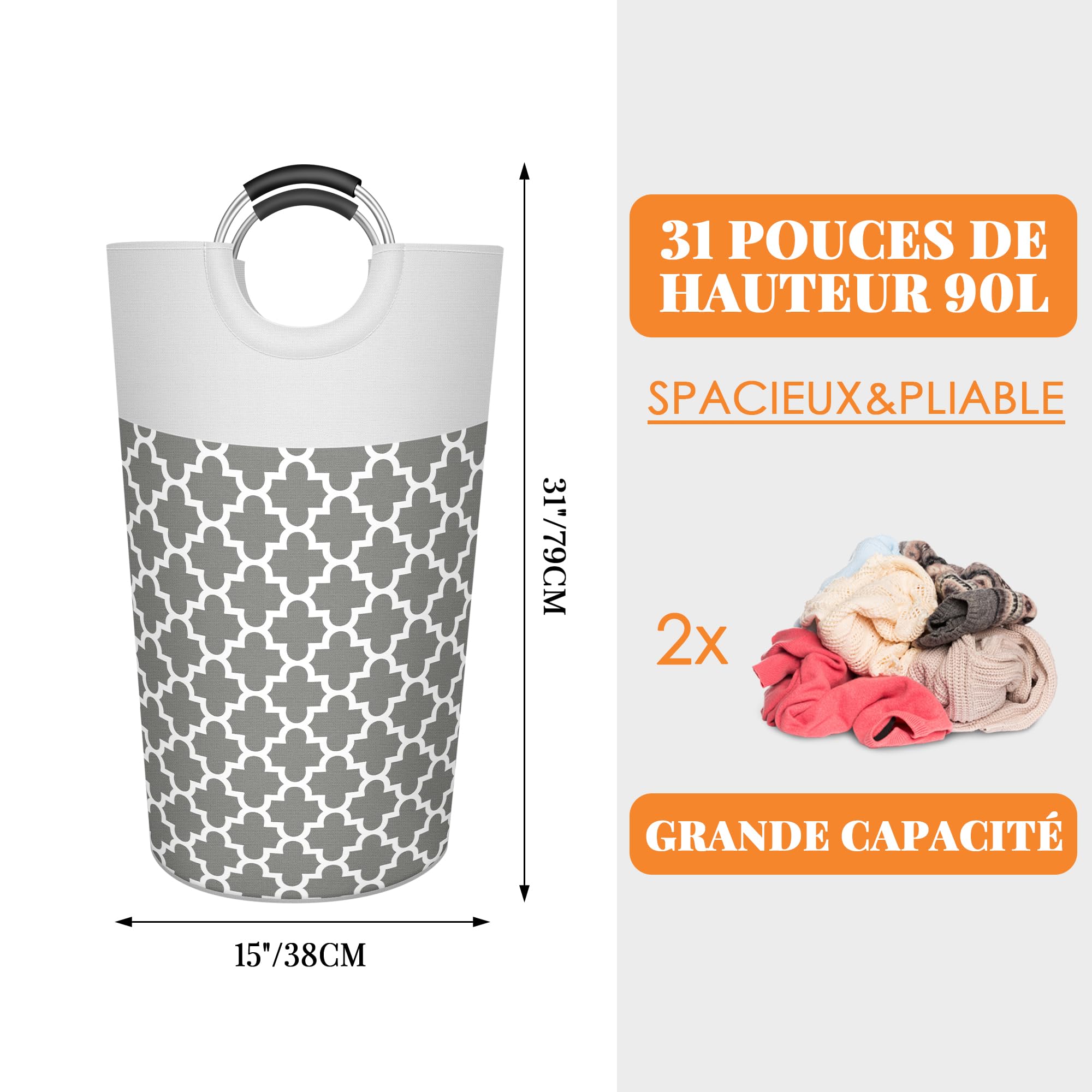 Caroeas 90L Light Laundry Basket (13 Colors)  Waterproof Laundry Hamper  Laundry Bag with Padded Handles  Clothes Hamper Stands Up Well  Collapsible Laundry Basket Easy Storage
