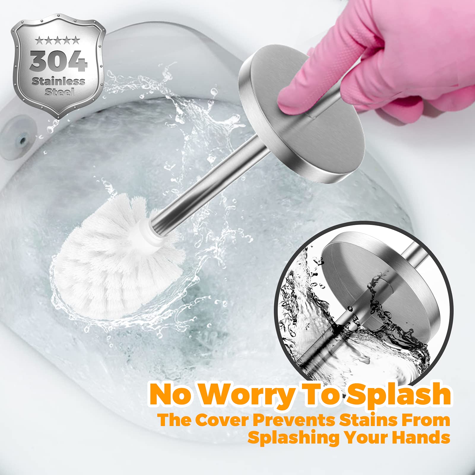 Jiga Toilet Brush And Holder, Stainless Steel Toilet Bowl Brush, Bathroom Toilet Bowl Scrubber Brush With Stiff Bristles