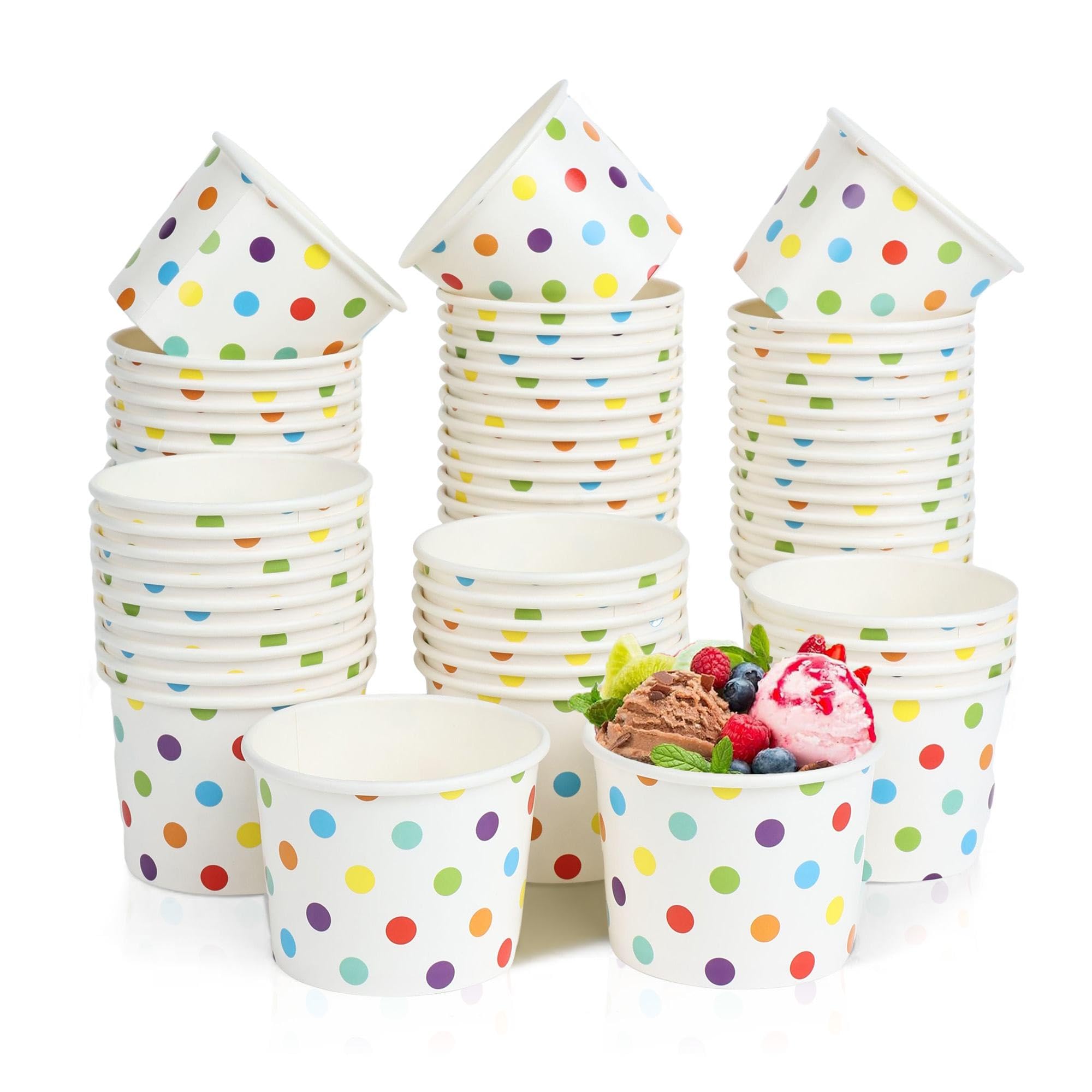 Cupplation Paper Ice Cream Cups, 4 Oz, 50 Pack, Disposable Dessert Bowls for Hot Cold Foods, Paper Cups for Sundae, Frozen Yogur