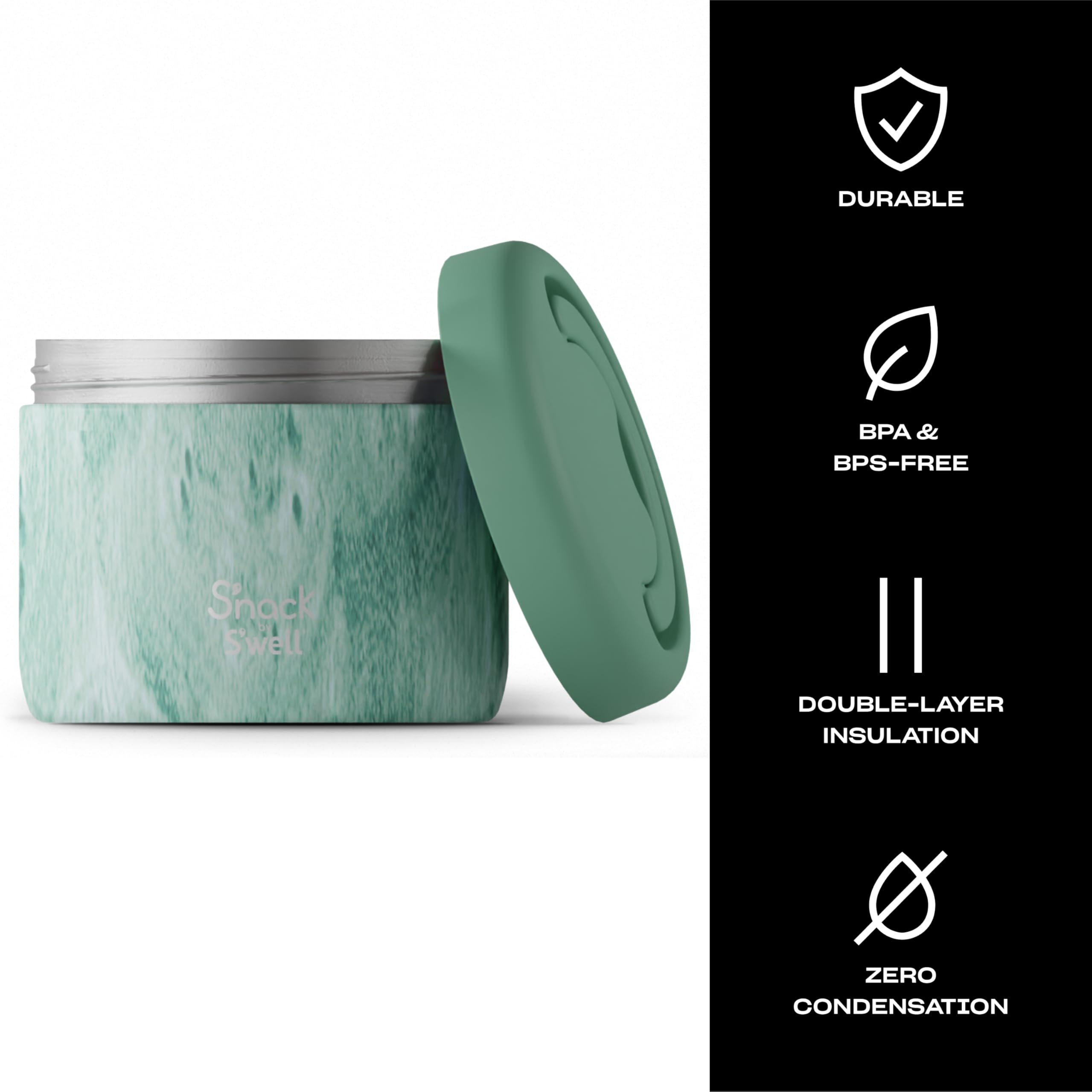 S'Well S'Nack Stainless Steel Food Container - 24 Oz - Peppermint Tree - Double-Layered Insulated Bowls Keep Food Cold For 12 Ho