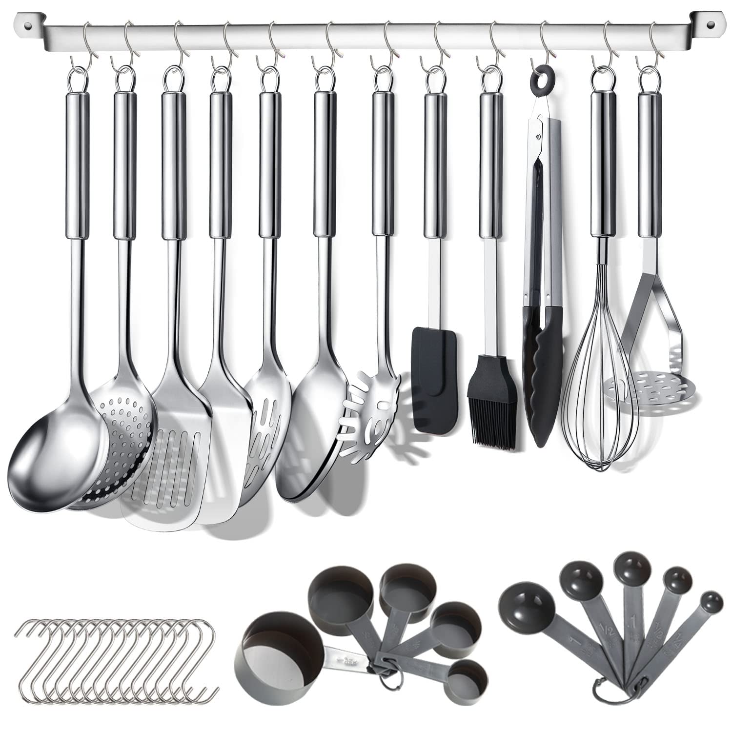 Berglander Kitchen Utensils Set 38 Pieces, Stainless Steel Cooking Utensils Set, Kitchen Gadgets Cookware, Kitchen Tool Set With
