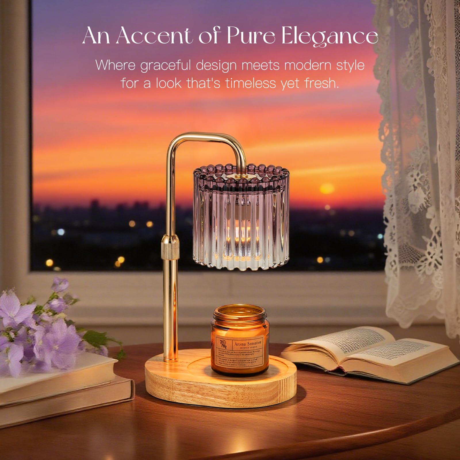 Candeldo Candle Warmer Lamp with Timer: Purple Candle Warming Lamp with 2 Bulbs Height Adjustable Wax Melt Dimmable Bedroom Deco