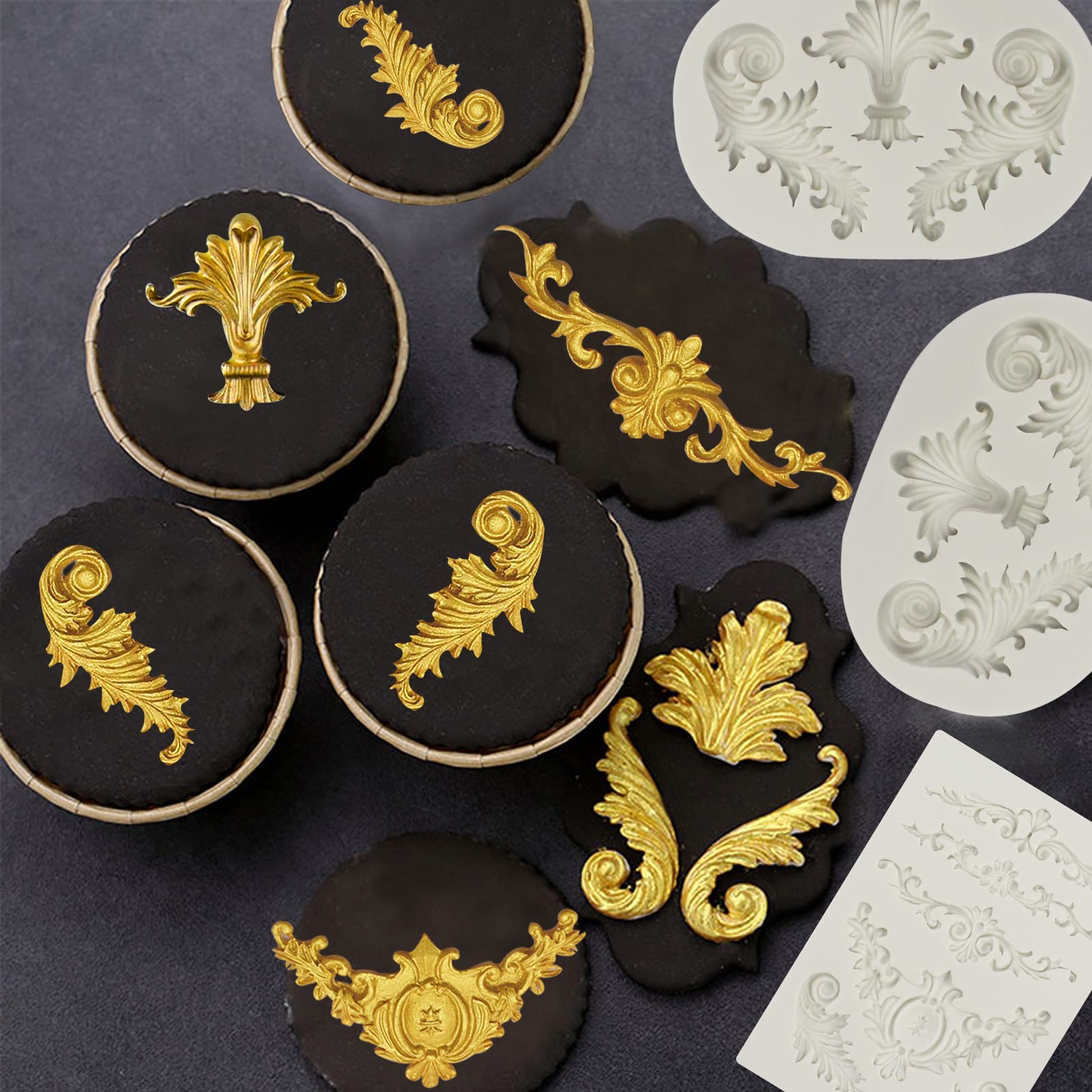 3 Packs Baroque Silicone Fondant Molds Scroll Border Lace Silicone Mold Baroque Silicone Fondant Chocolate Candy Mold For Cake D