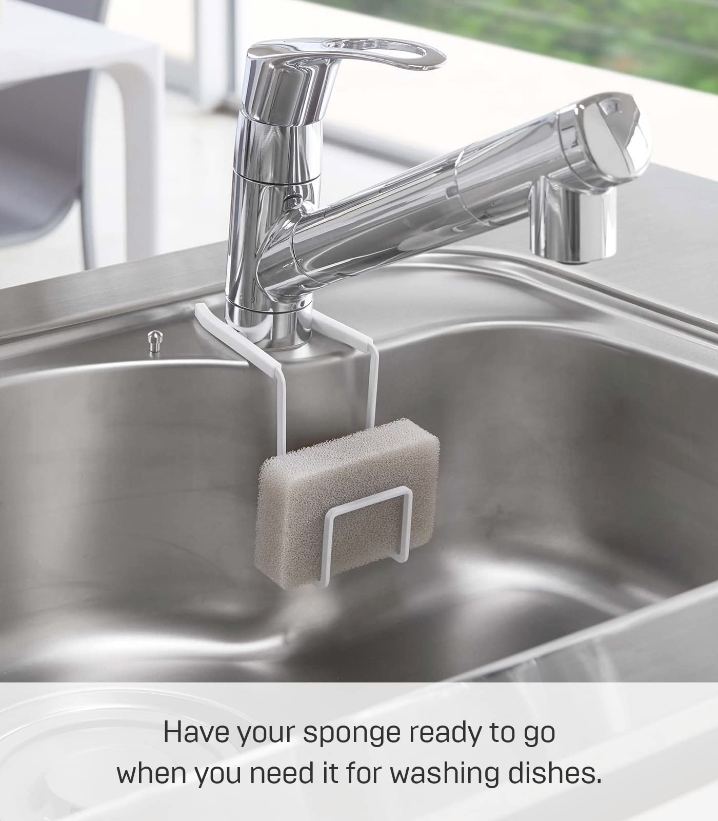 Yamazaki Home 4388 Faucet-Hanging Sponge Holder-Kitchen Organizer Sink Rack Basket, One Size, White