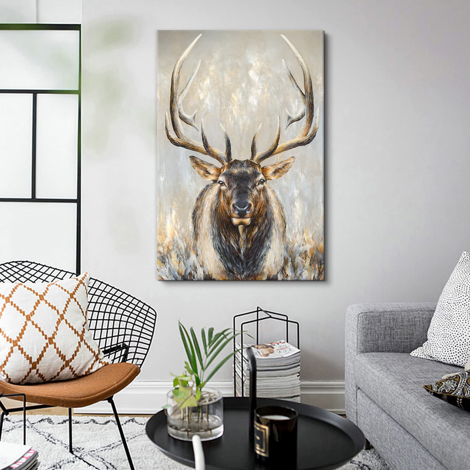 Seven Wall Arts Moose Canvas Wall Art Abstract Wildlife Elk Deer Picture Large Vintage Animal Painting For Bedroom Living Room F