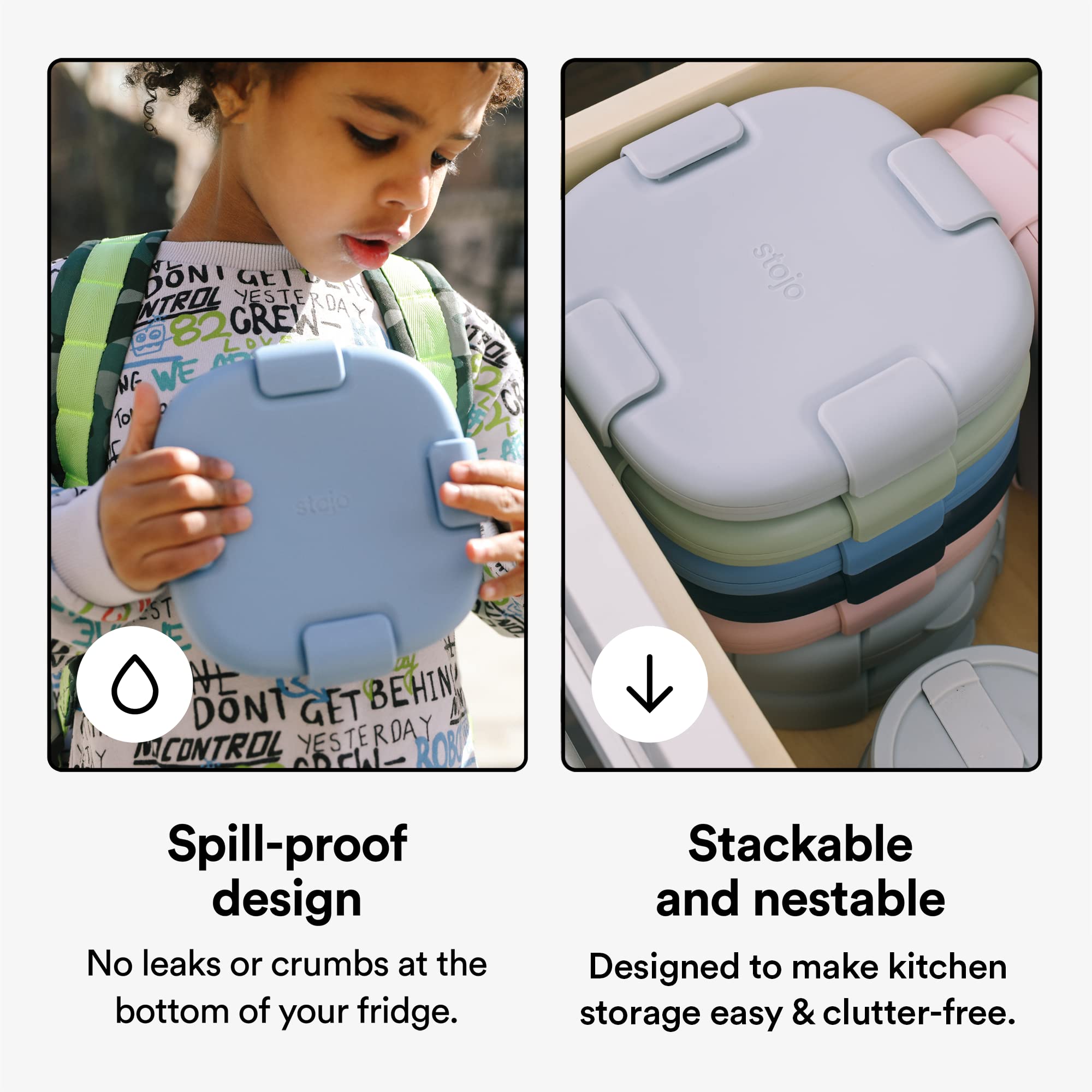 Stojo Jr Collapsible Box For Kids - Peony Pink, 24Oz - Leak-Proof Reusable Silicone Travel Bowl For Hot & Cold Food - For Home,