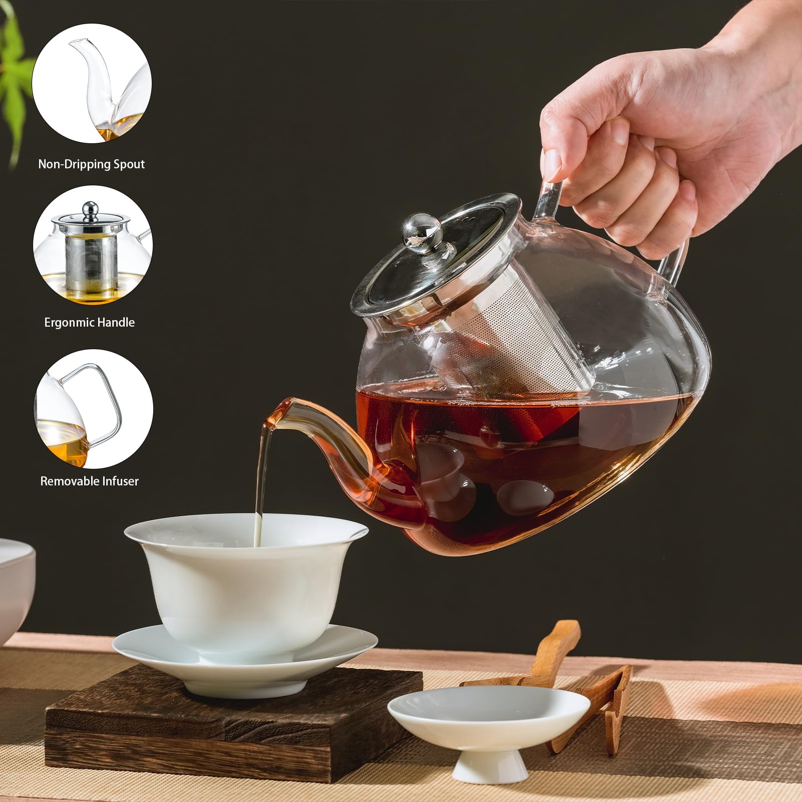 Wlasss 1200 ml/40 oz Glass Teapot with Infuser, Glass Tea Kettle Stovetop,Tea Pot with Infusers for Loose Tea, Tea Maker Gift