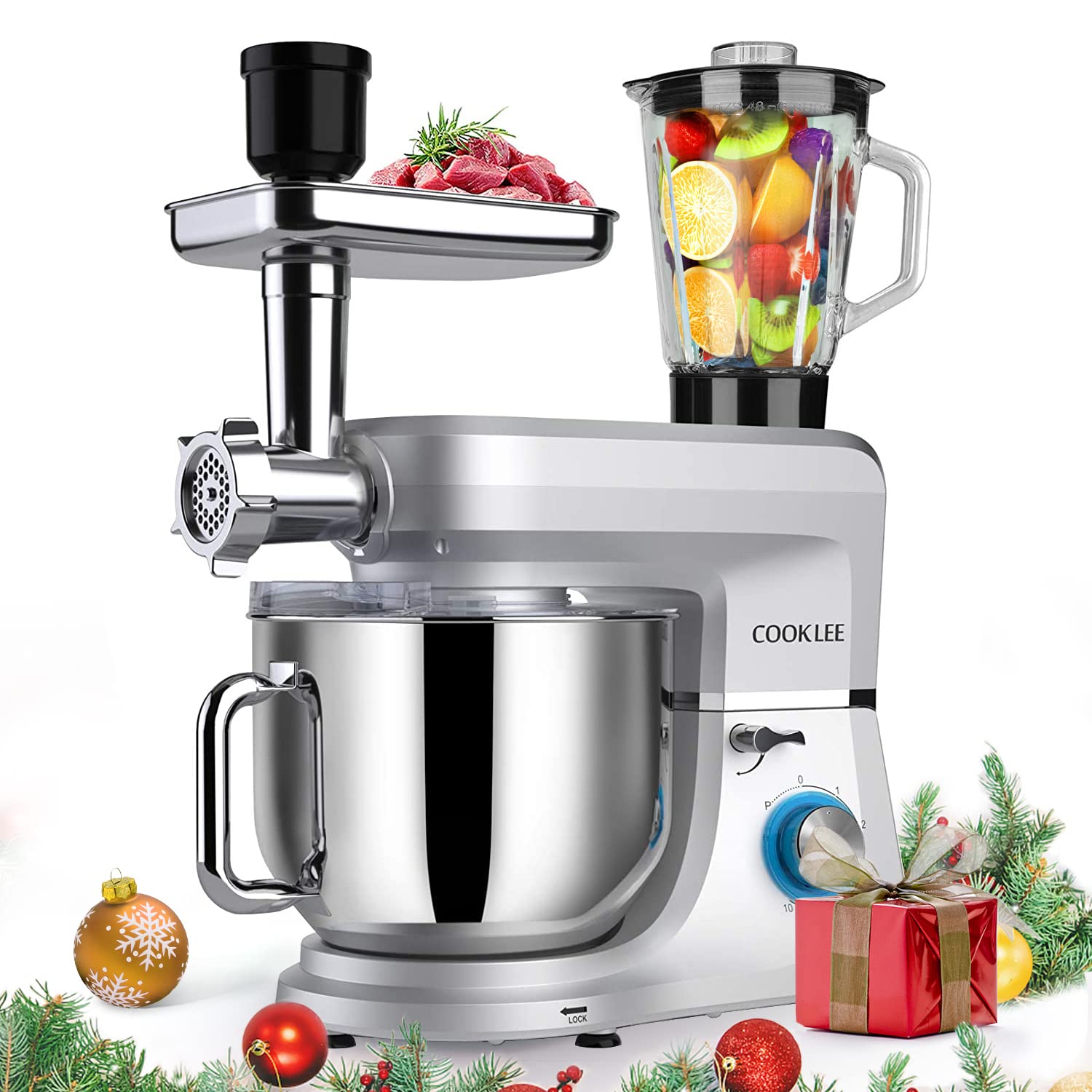 Cooklee 6-In-1 Stand Mixer, 8.5 Qt. Multifunctional Electric Kitchen Mixer With Beater, Whisk, Dough Hook, Meat Grinder And Othe