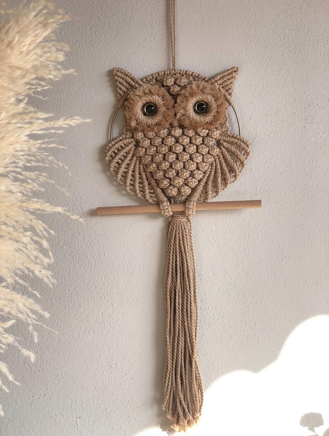 AIZA DECOR Cotton Owl Macrame Wall Hanging Tapestry Macrame Wall Decor Handmade Woven Wall Hanger Boho Ornament Wall Art Home De