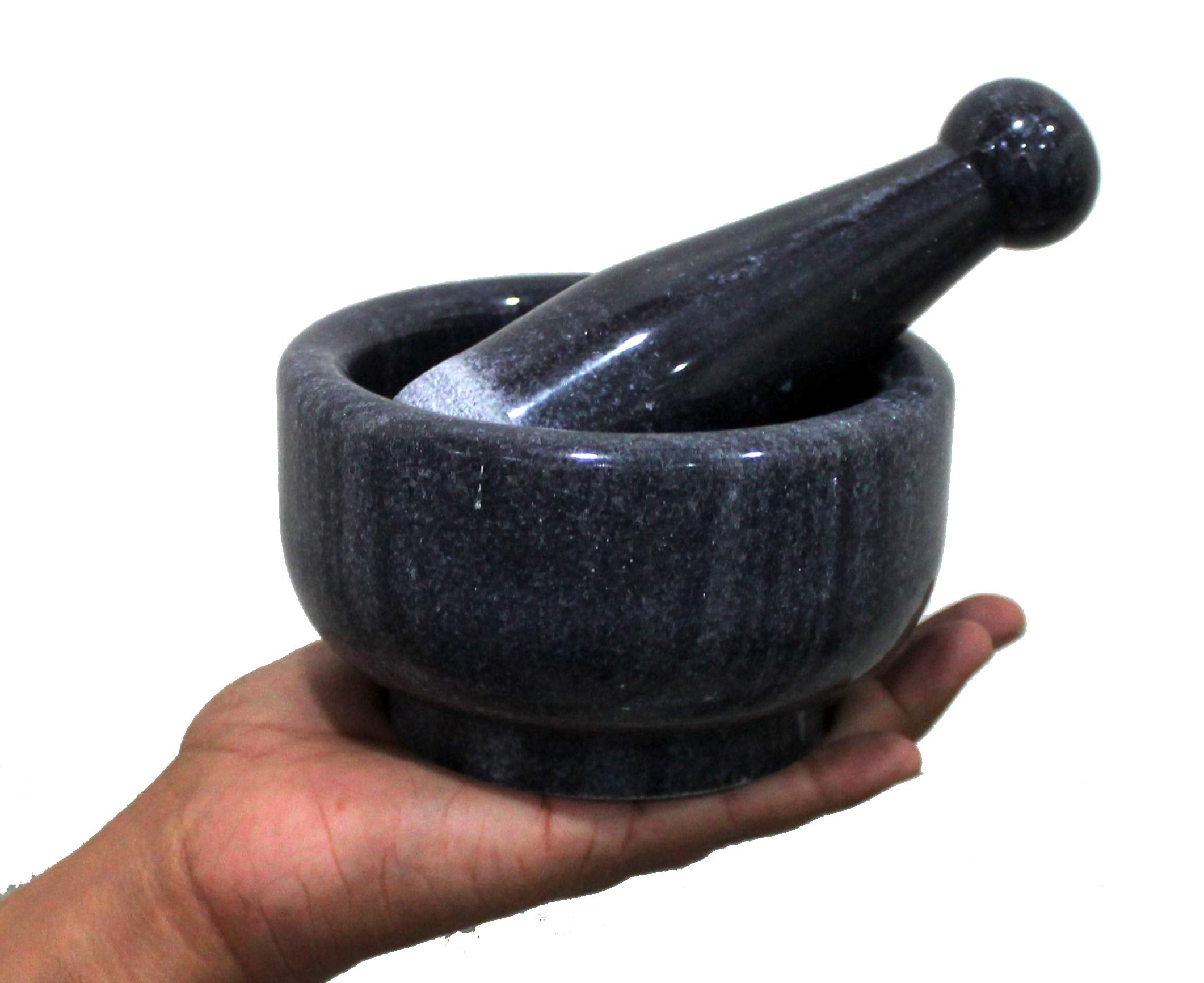 Kleo 5'' Diameter Natural Stone Mortar And Pestle Set As Spice Grinder, Medicine Masher - Okhli & Musal (Black)
