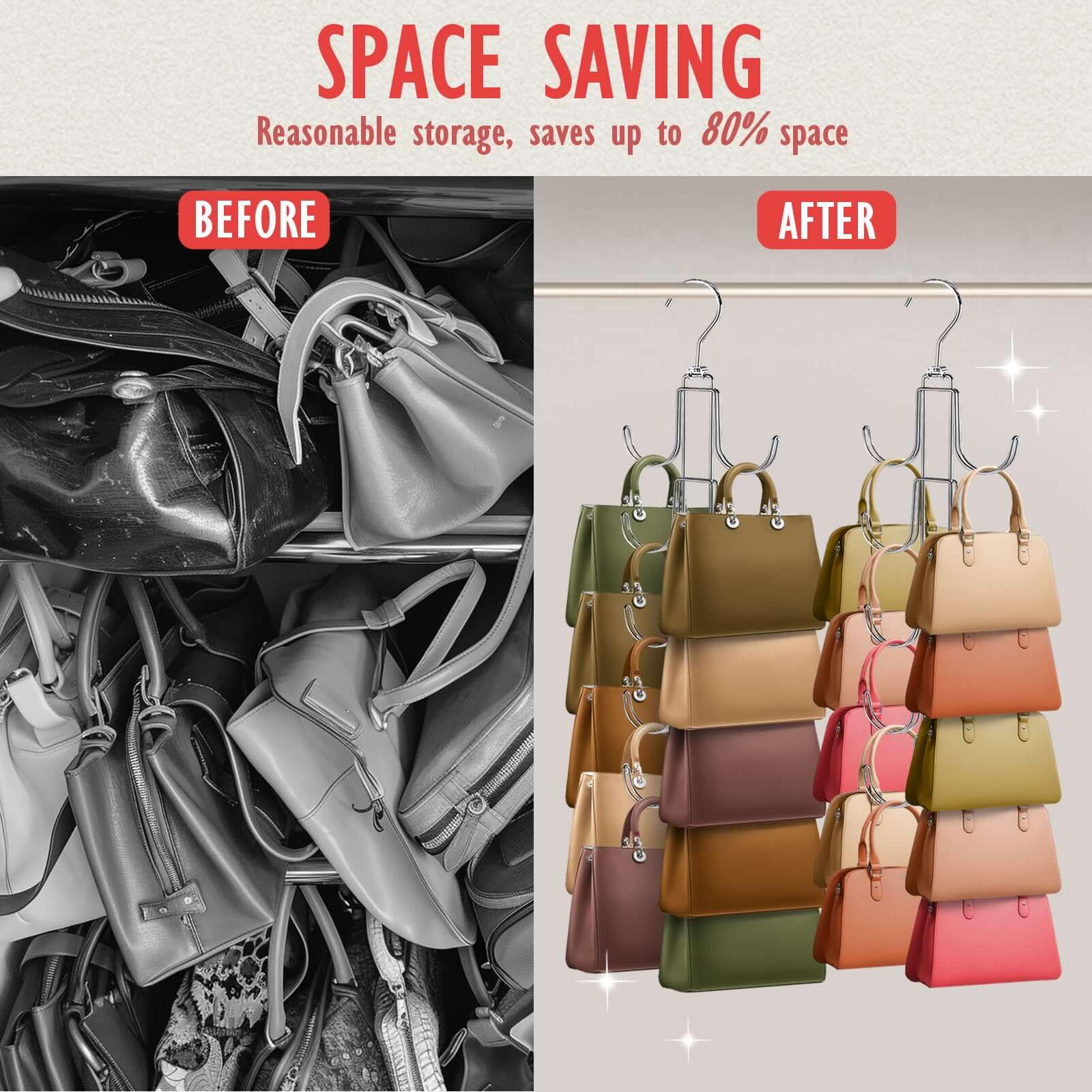 Generic Purse Organizer - Upgraded Metal Hanger with 10 Hooks, 360° Rotation, Silver, Model 0020240430001, Space-Saving Design