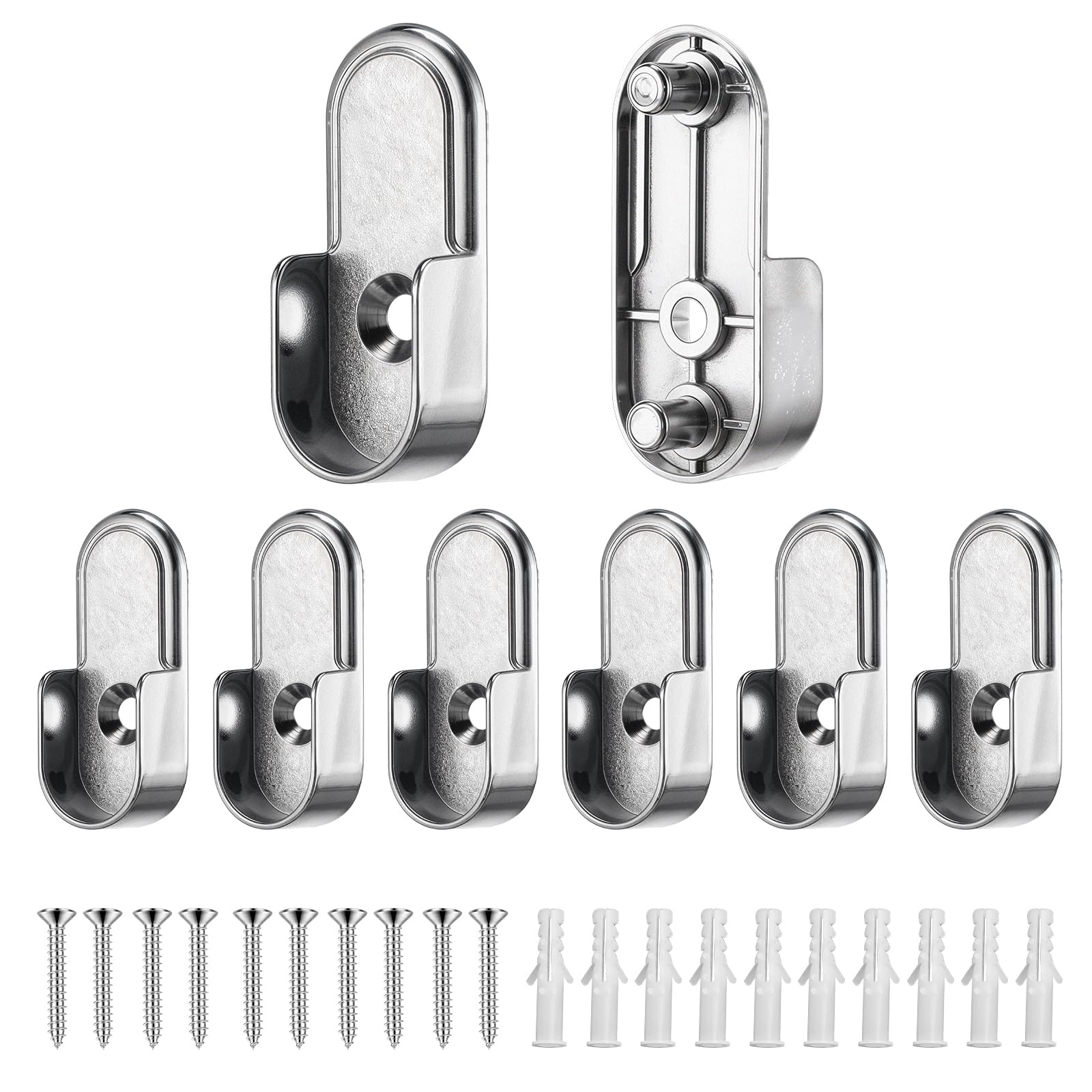 8 Pcs Oval Closet Rod End Supports, Metal Wardrobe Bracket Rod Holders With Rear Facing 6.5Mm Pins, Heavy-Duty Closet Pole Socke