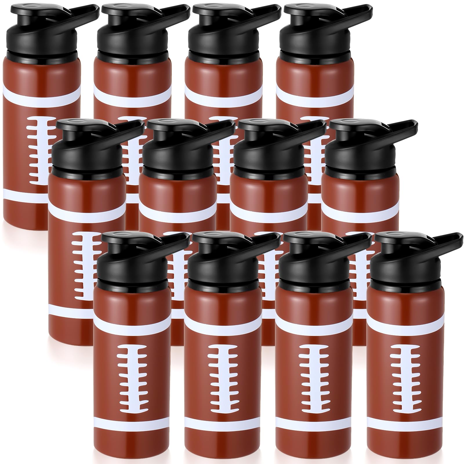 Honeydak 12 Pack 20 oz Football Water Bottle Bulk for Men Metal Travel Bottles with Snap Lid and Handle Aluminum Reusable Sports