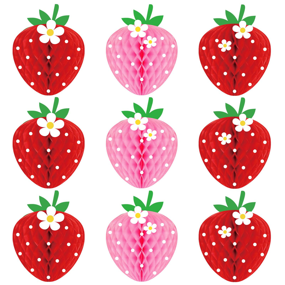 Willbond 9 Pcs Strawberry Honeycomb Balls Strawberry Birthday Party Supplies Favors Strawberry Table Centerpieces Tissue Paper H