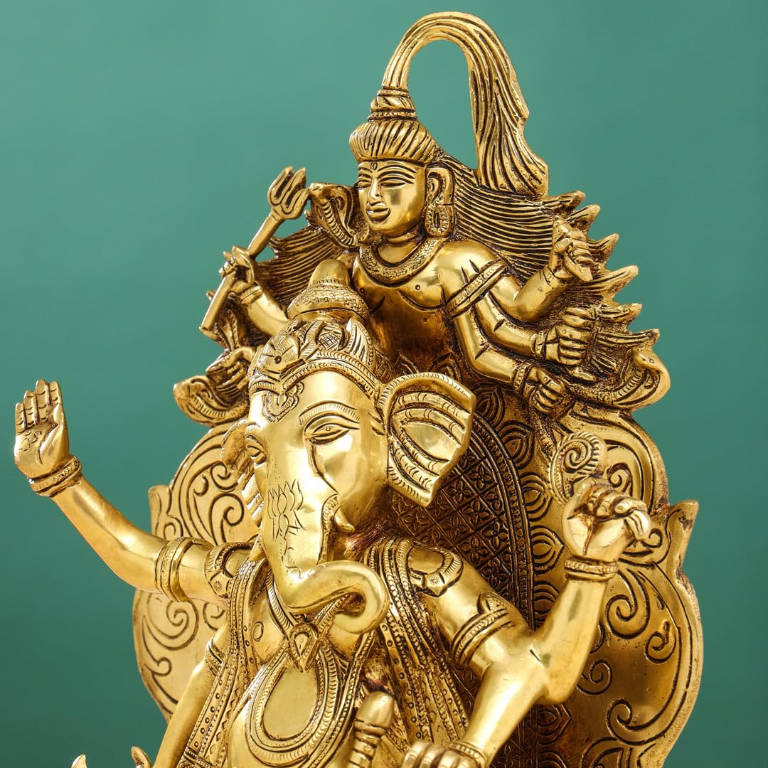 Mridaya Brass Ganesha On Throne (Singhasan) Idol (16 Inch), Brass Ganesh Statue, Ganpati Idol, Good Luck Gift For New Beginnings