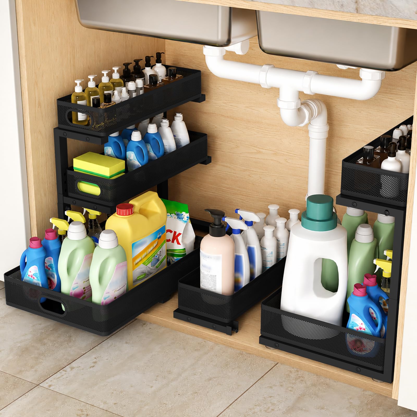 HELLKOPF ThreeTier Under Sink Organizer Bathroom Kitchen Mesh Two Pack