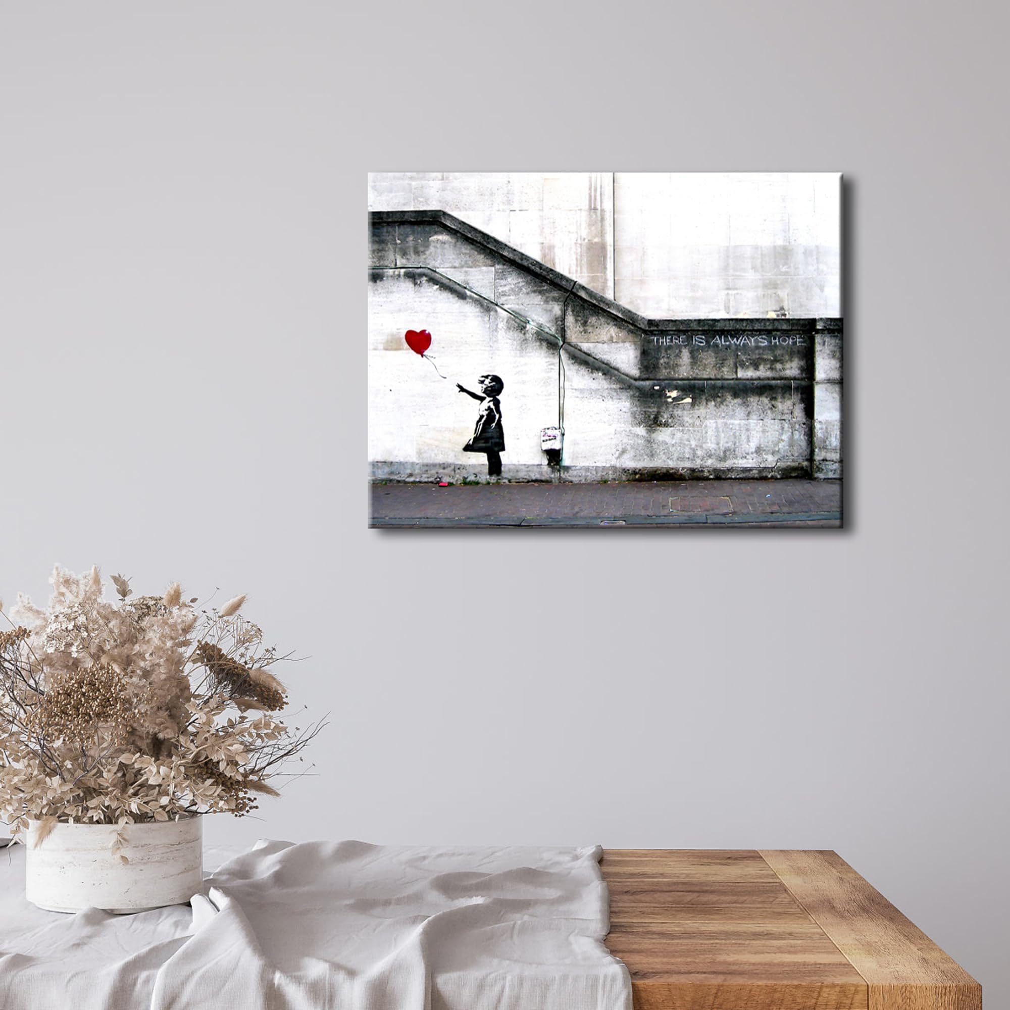 Wieco Art Banksy Grafitti Girl With Red Balloon Canvas Prints Wall Art Grey Love Pictures Paintings For Living Room Bedroom Home