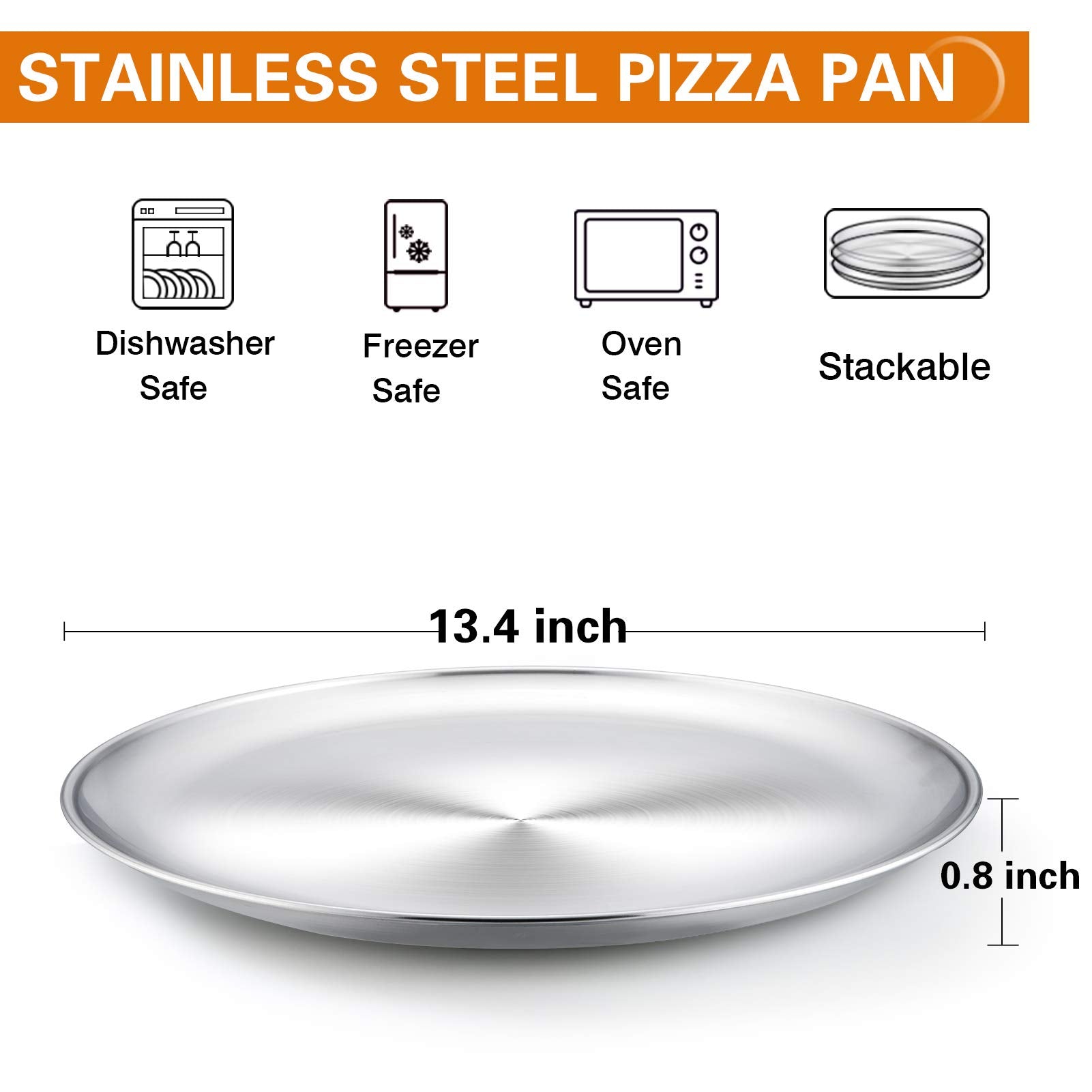 Teamfar Pizza Pan, 13.4 Inch Stainless Steel Pizza Pan Set Large Pizza Oven Pans Tray For Baking Serving, Healthy & Heavy Duty,