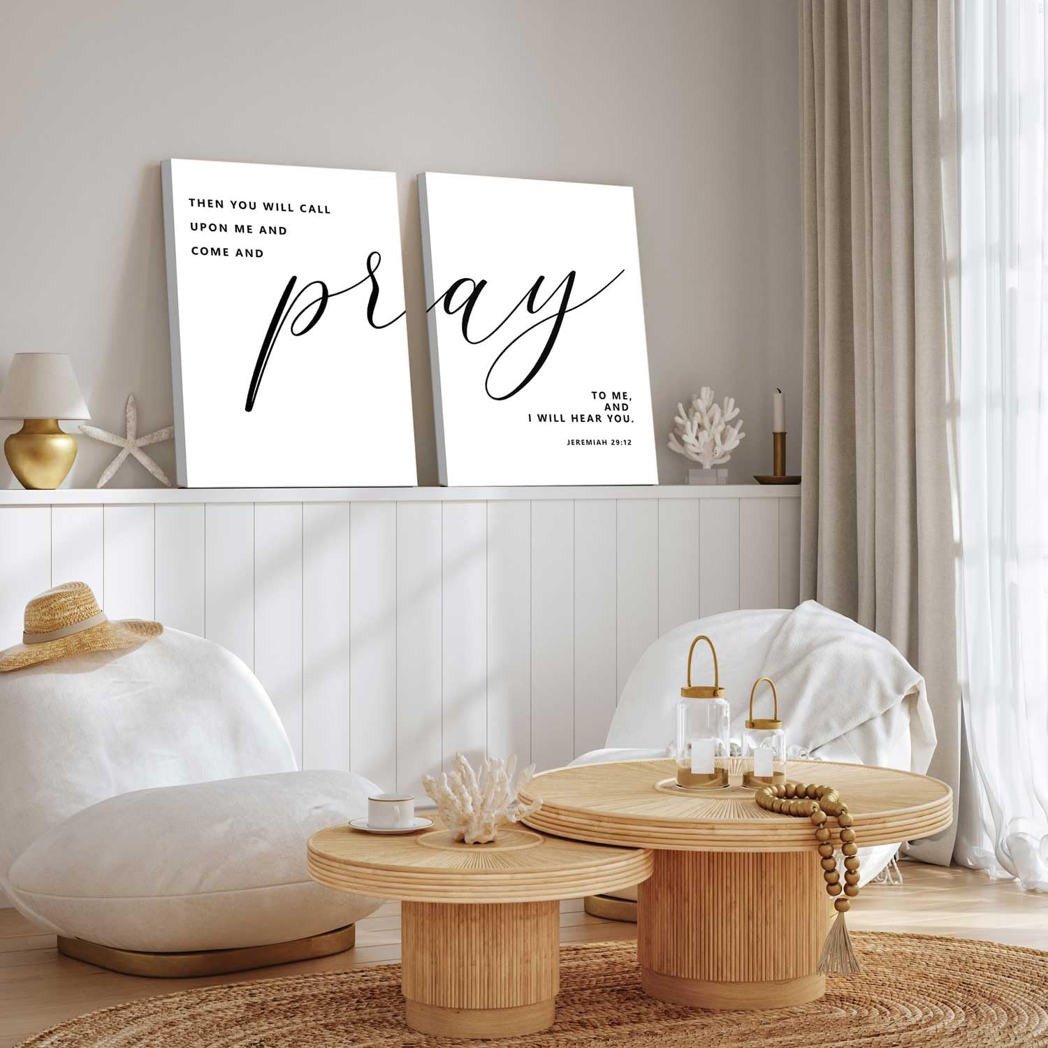 2Pcs Framed Bible Verse Wall Art Jeremiah 29:12 Pray To Me Canvas Prints Christian Inspirational Scripture Posters Wall Decor Pi