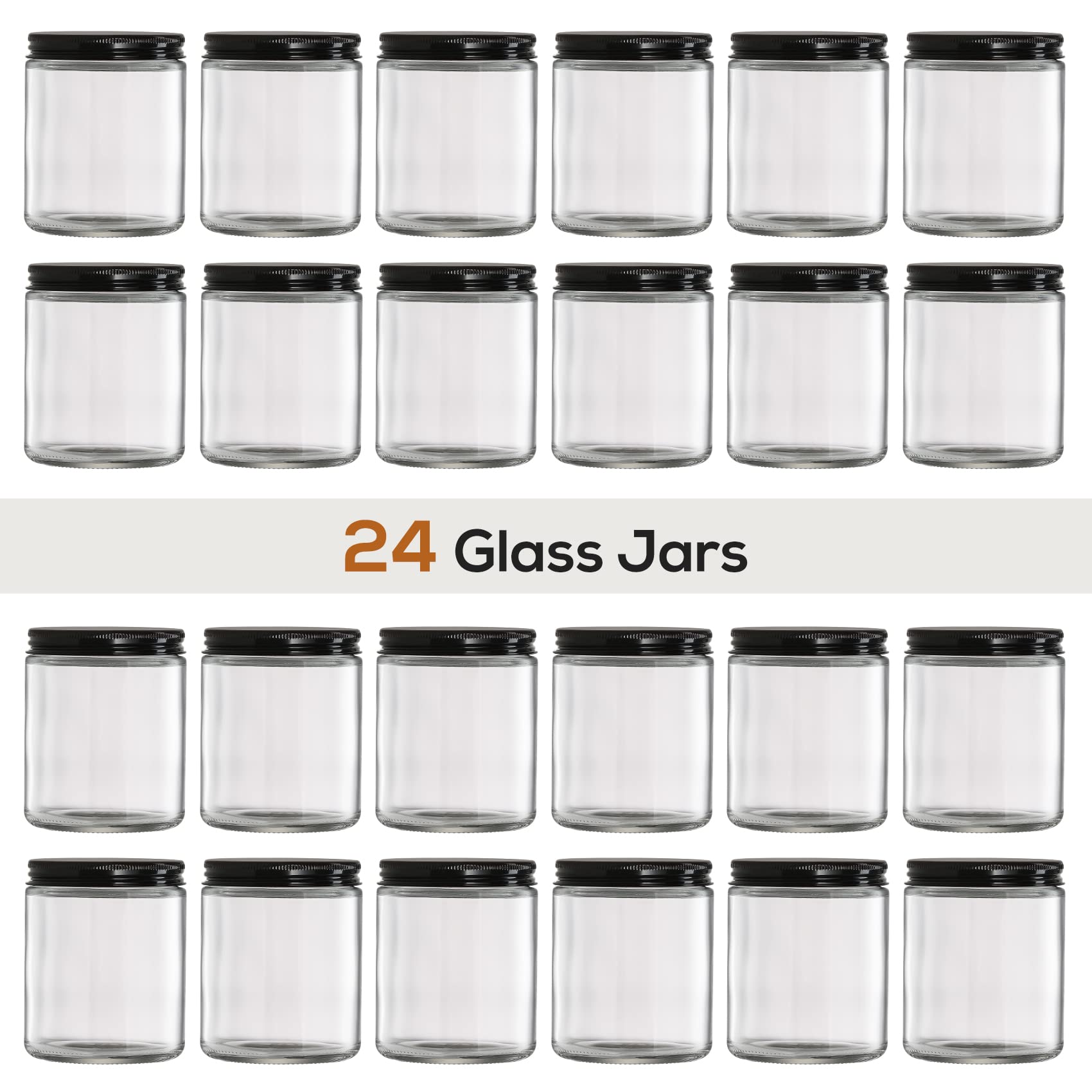 24 Pack, 8 Oz Thick Glass Jars With Metal Lids, Clear Round Candle Making Jars,Empty Food Storage Containers, Mason Canning Jar