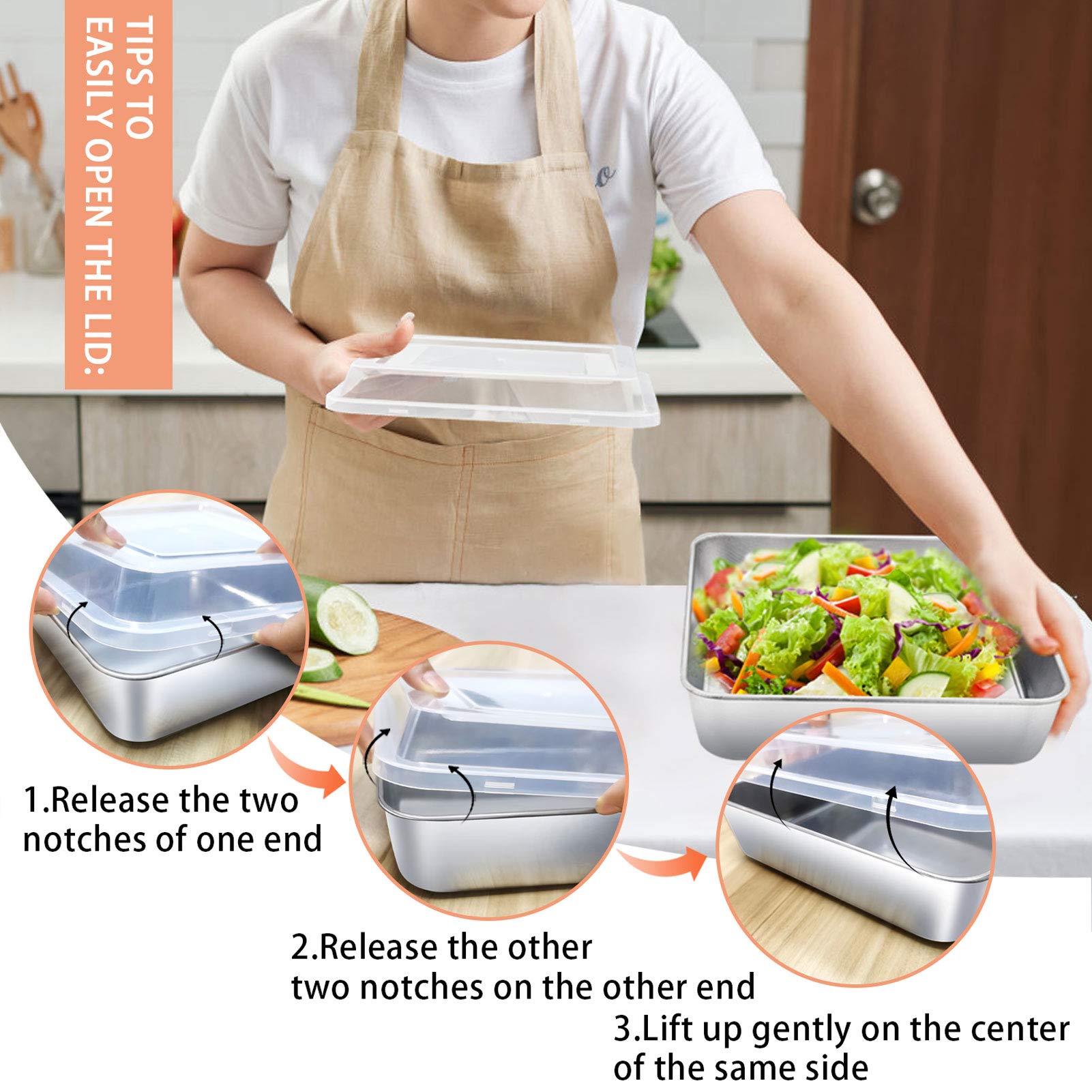 Teamfar Square Cake Pan With Lid(2 Pans & 2 Lids), 8 Inch Stainless Steel Square Baking Pan Cake Brownie Pan With Lid For Meal P