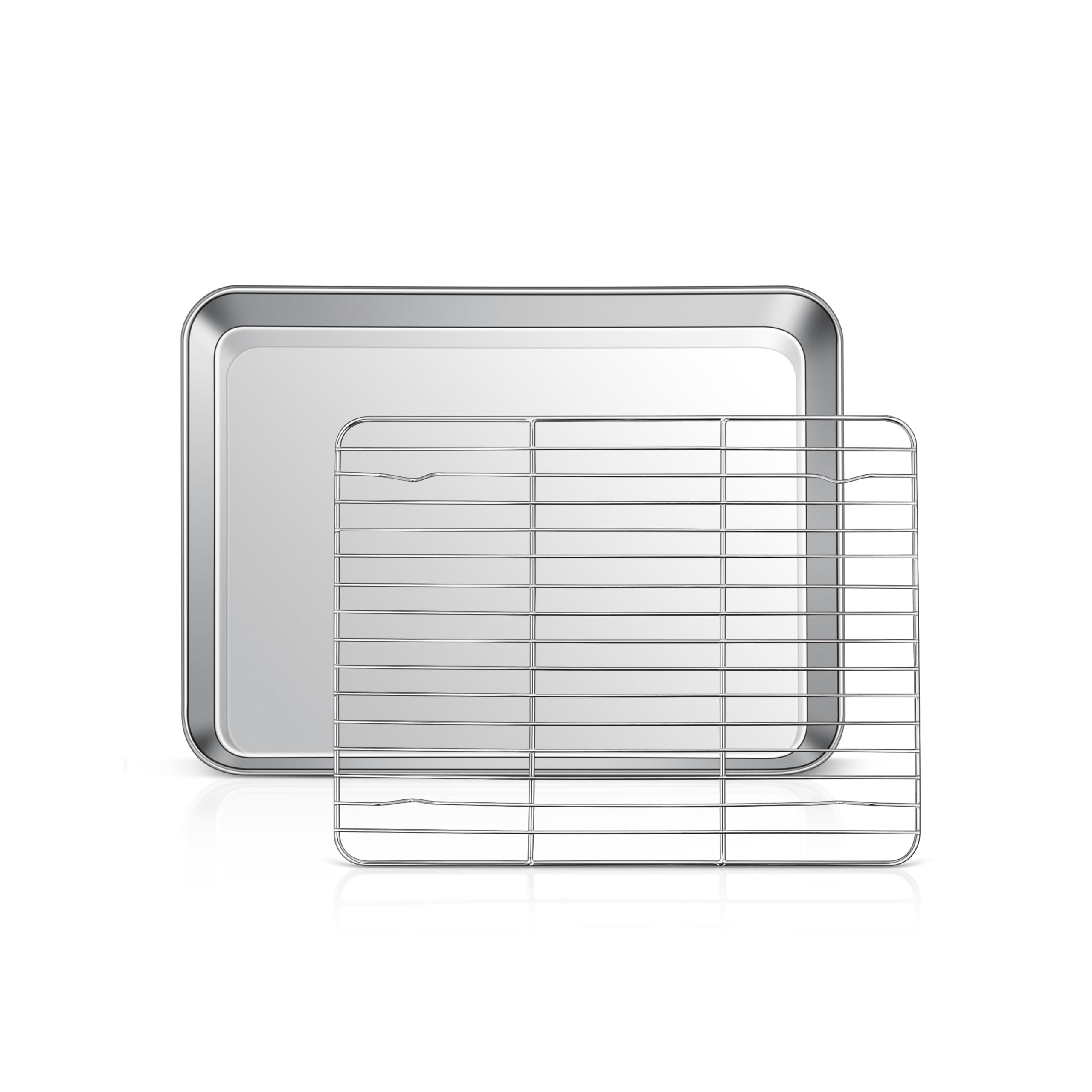 10.4 Inch Toaster Oven Pan With Rack Set, Joyfair Stainless Steel Cookie Pan Baking Tray With Bacon Rack, Small Commercial Nonst