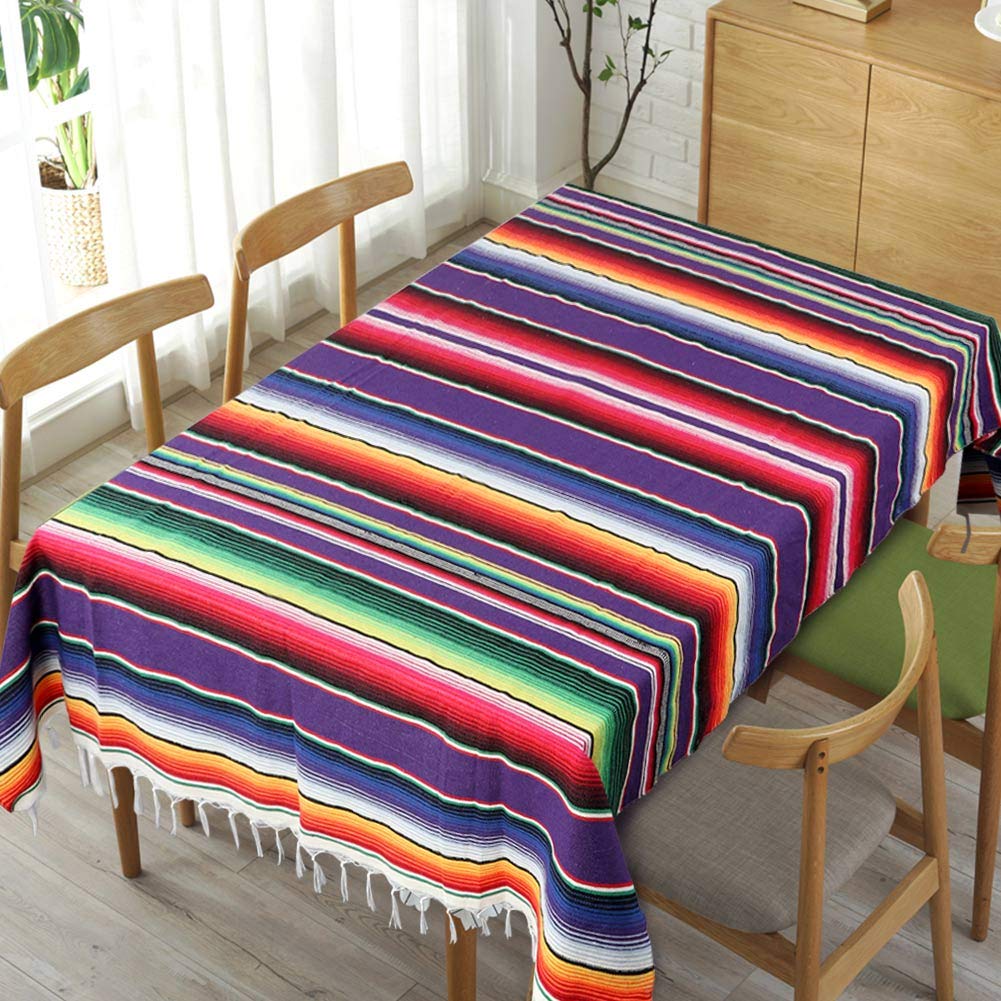 Ourwarm 59 X 84 Inch Mexican Serape Tablecloth Fringe Cotton Mexican Blanket, Handwoven Fiesta Tablecloth For Mexican Party Cinc