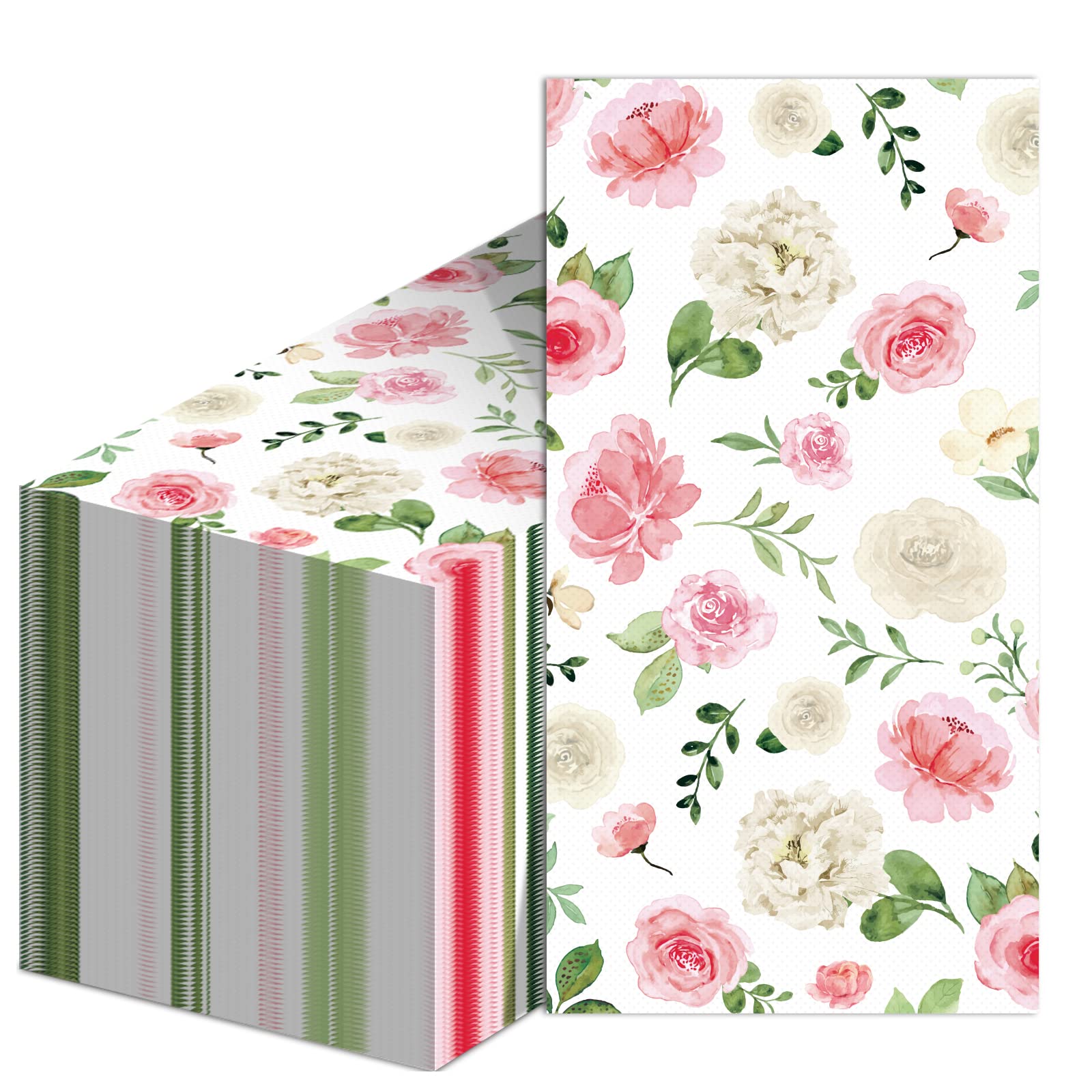 100Pcs Pink Floral Guest Napkins Decorative Paper Disposable Party Supplies Watercolor Flower Hand Towels Party Favor For Bathro