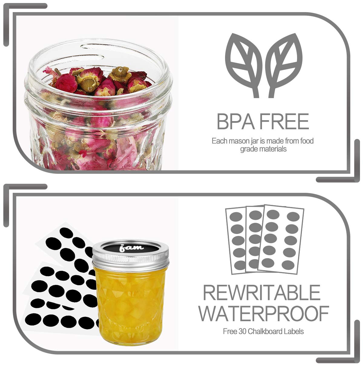 Verones Mason Jars 6 Oz, 30 Pack 6Oz Mason Jars Canning Jars Jelly Jars With Lids, Ideal For Jam, Honey, Wedding Favors, Shower