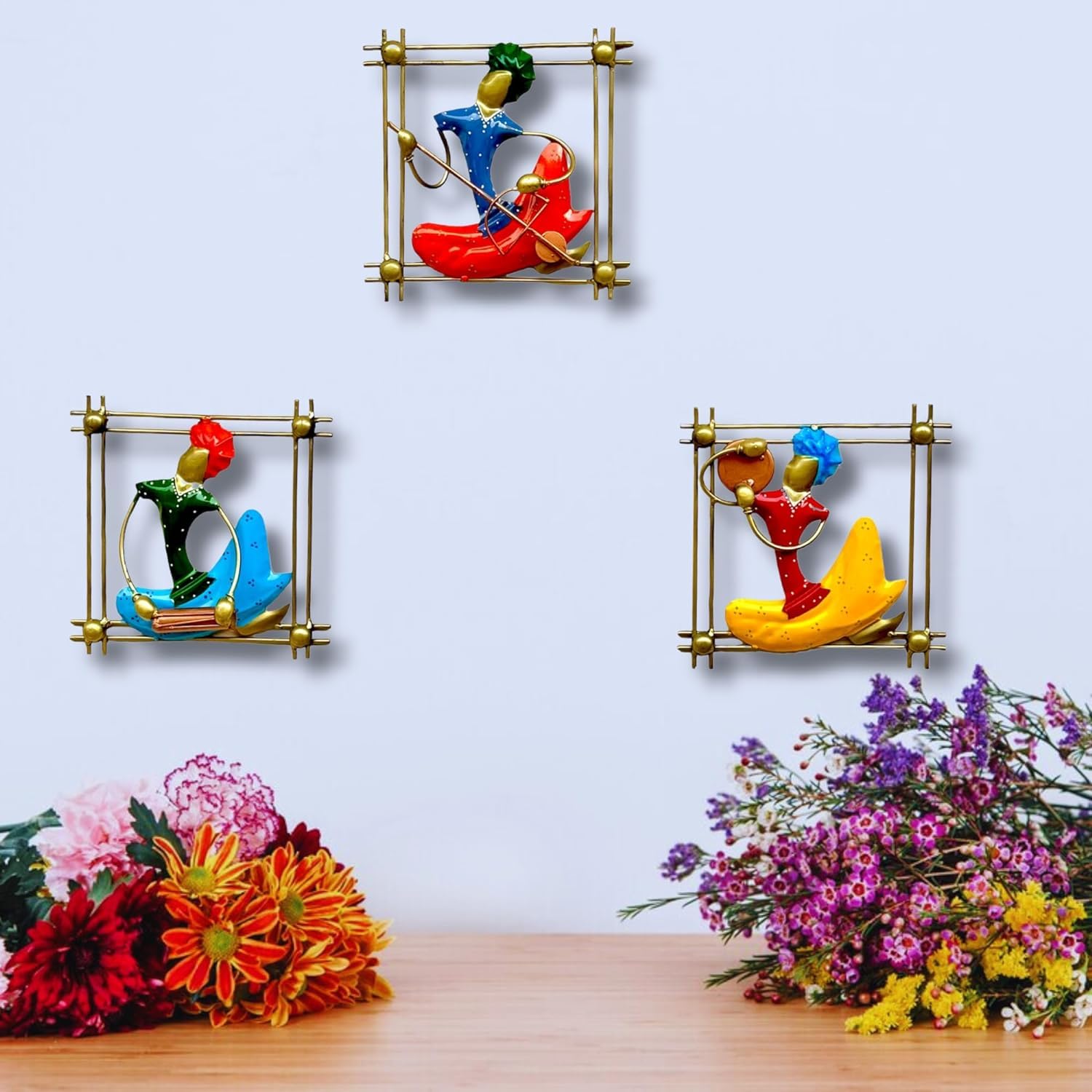 Rsn Metal Set Of 3 Musician Wall Decor/Wall Hanging Showpiece/Wall Sculpture For Living Room (Size- 8.5 X 8.5 Inches)