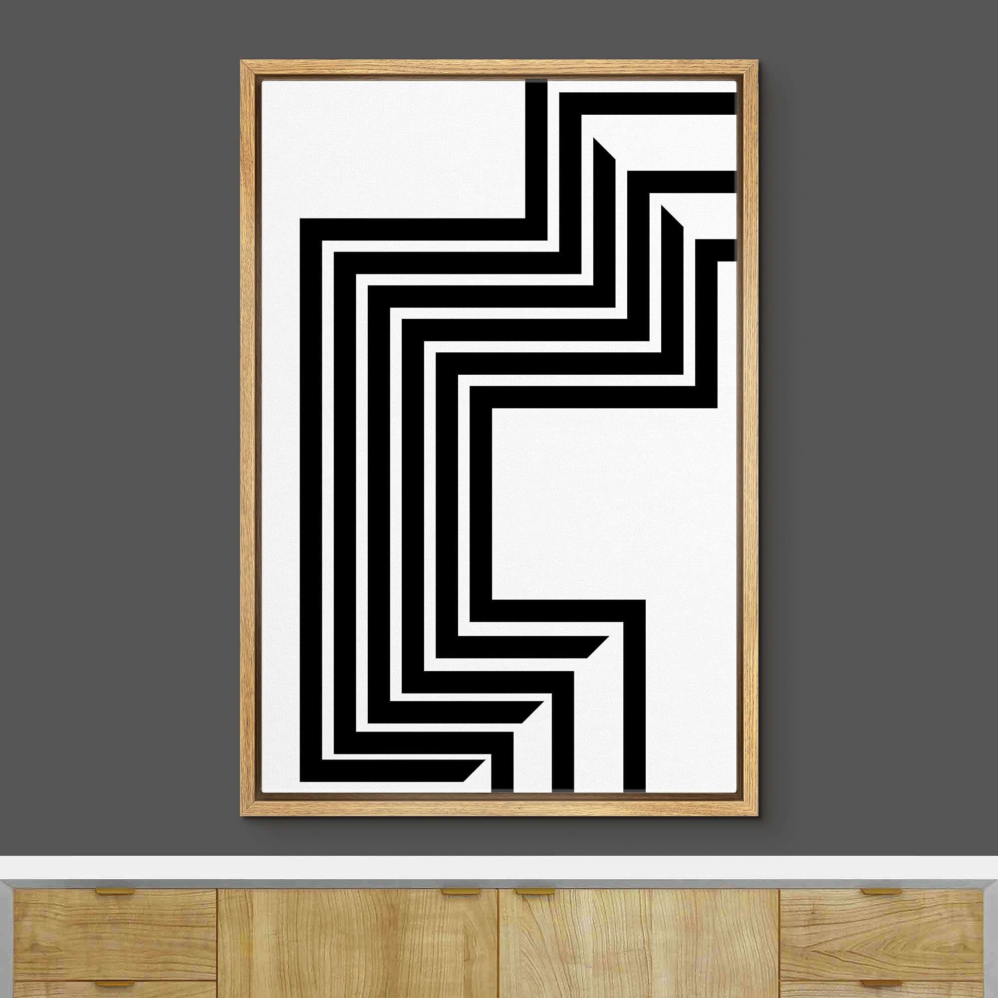 Ashbrook Framed Canvas Print Wall Art Black And White Geometric Layered Cross Illusion Abstract Shapes Illustrations Modern Bohe