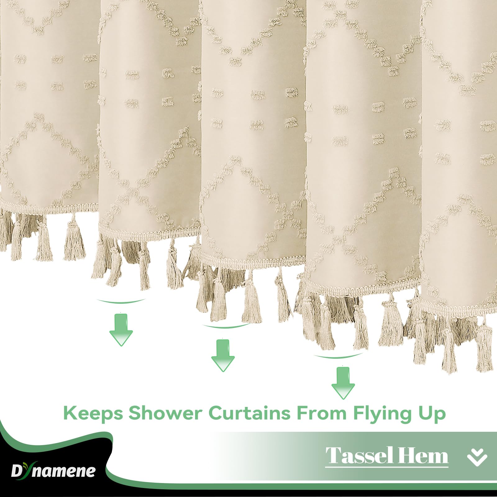 Dynamene Beige Fabric Shower Curtain, Boho Tufted Geometric Striped Tassel Shower Curtain For Bathroom, Shabby Chic Textured Mod