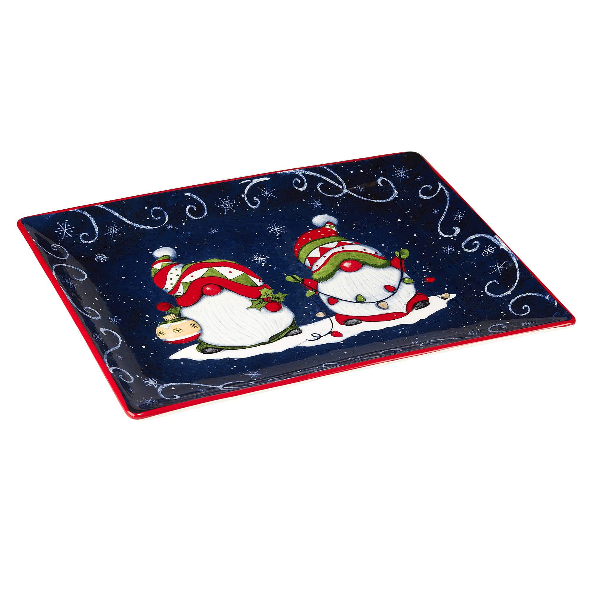 Certified International Holiday Magic Gnomes Rectangular Serving Platter, 14'' X 10'', Multicolor, Large