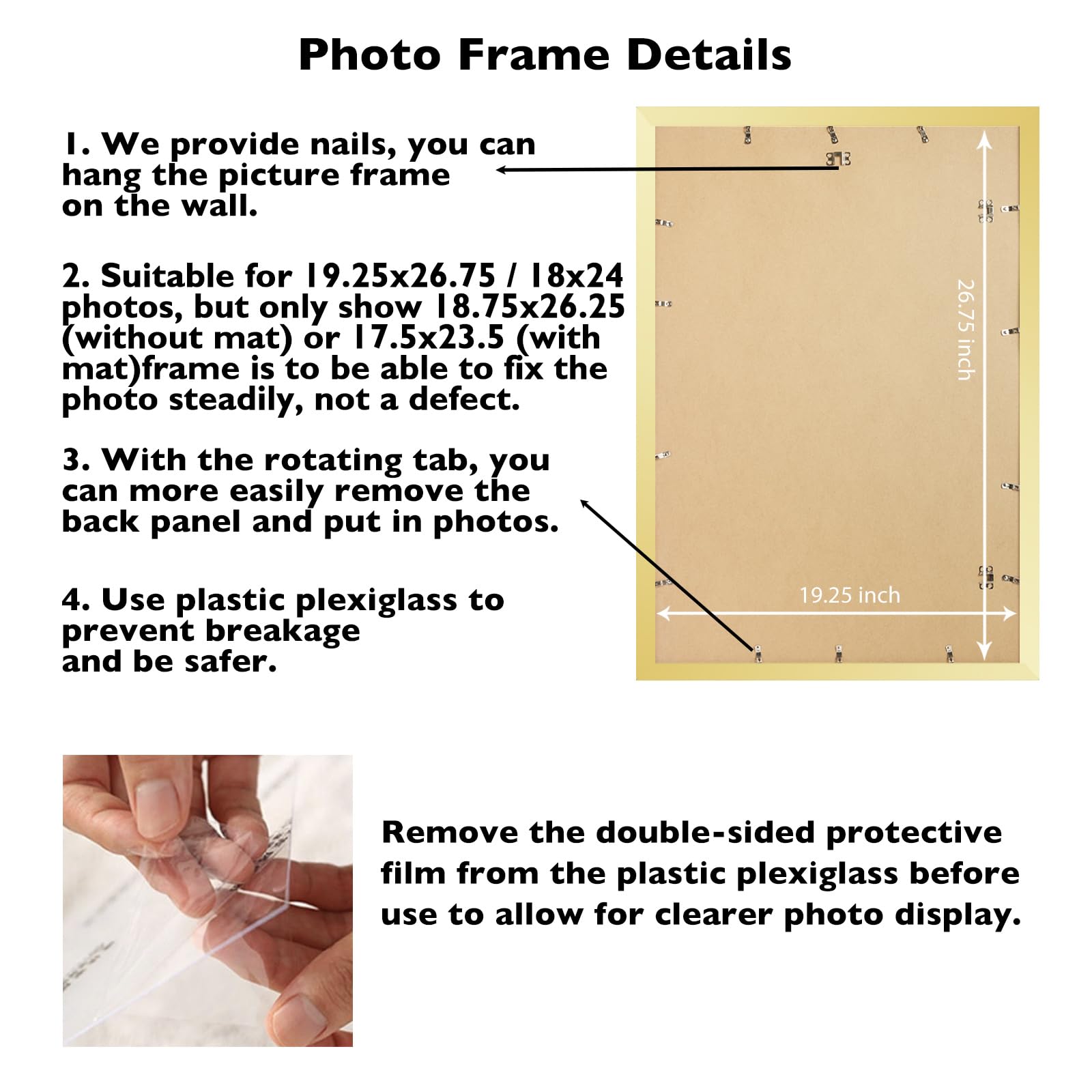 JCJMY 19.25x26.75 Puzzles Frame Gold, Display 18x24 with Mat or 19.25 x 26.75 without, Wall Hanging 19.25 by 26.75 Picture Frame