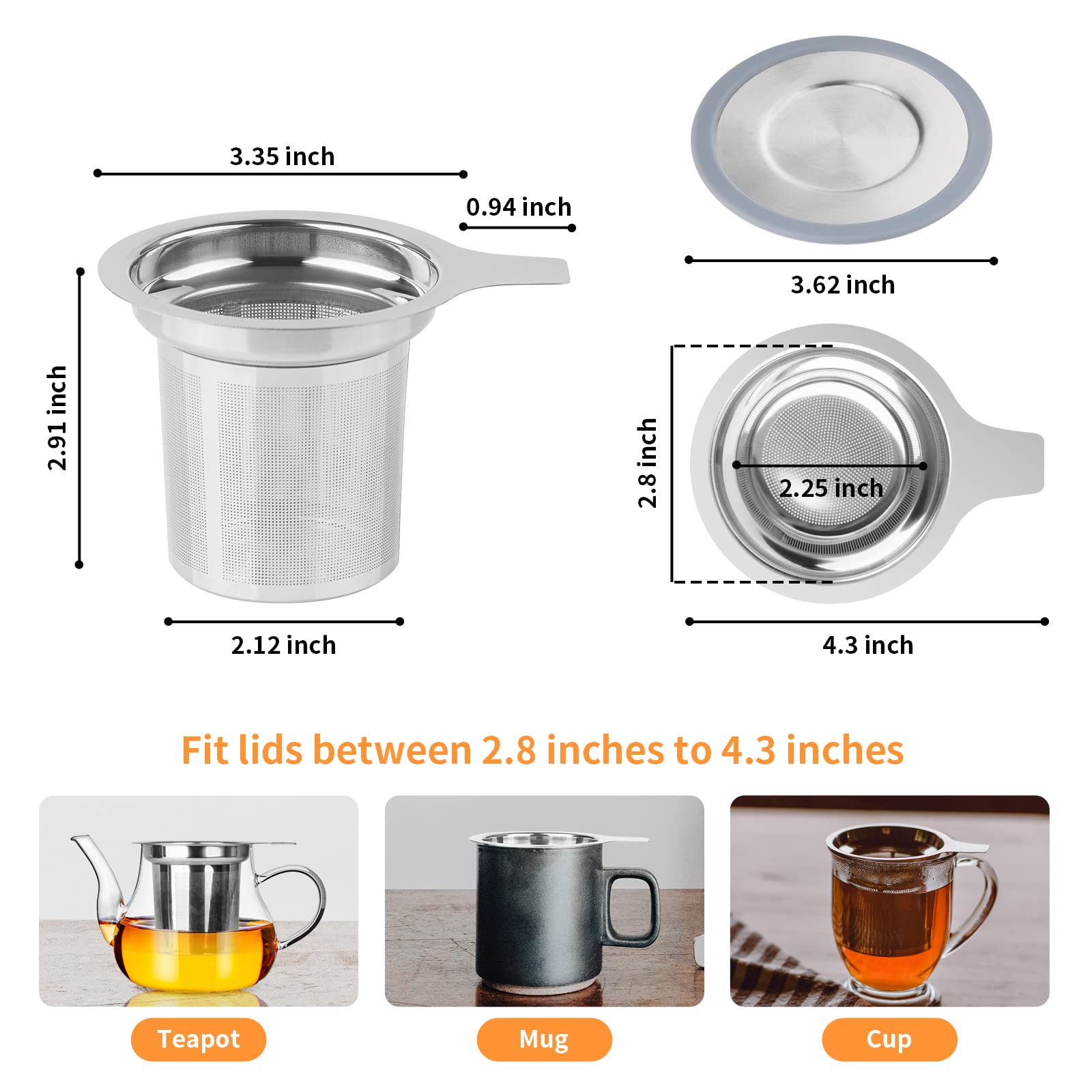 Vaincre Extra Fine Mesh Tea Infuser/ Strainer For Loose Tea, Stainless Steel Tea Steeper/ Diffuser With Large Capacity Tea Baske