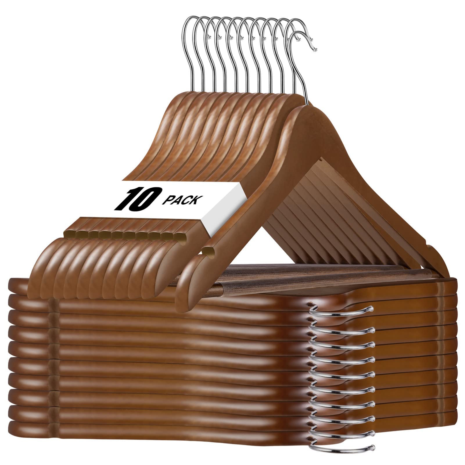 House Day Premium Wooden Hangers 10 Pack Walnut Coat Hangers Wood Clothes Hangers Smooth Finish Wood Hangers For Closet Heavy Du
