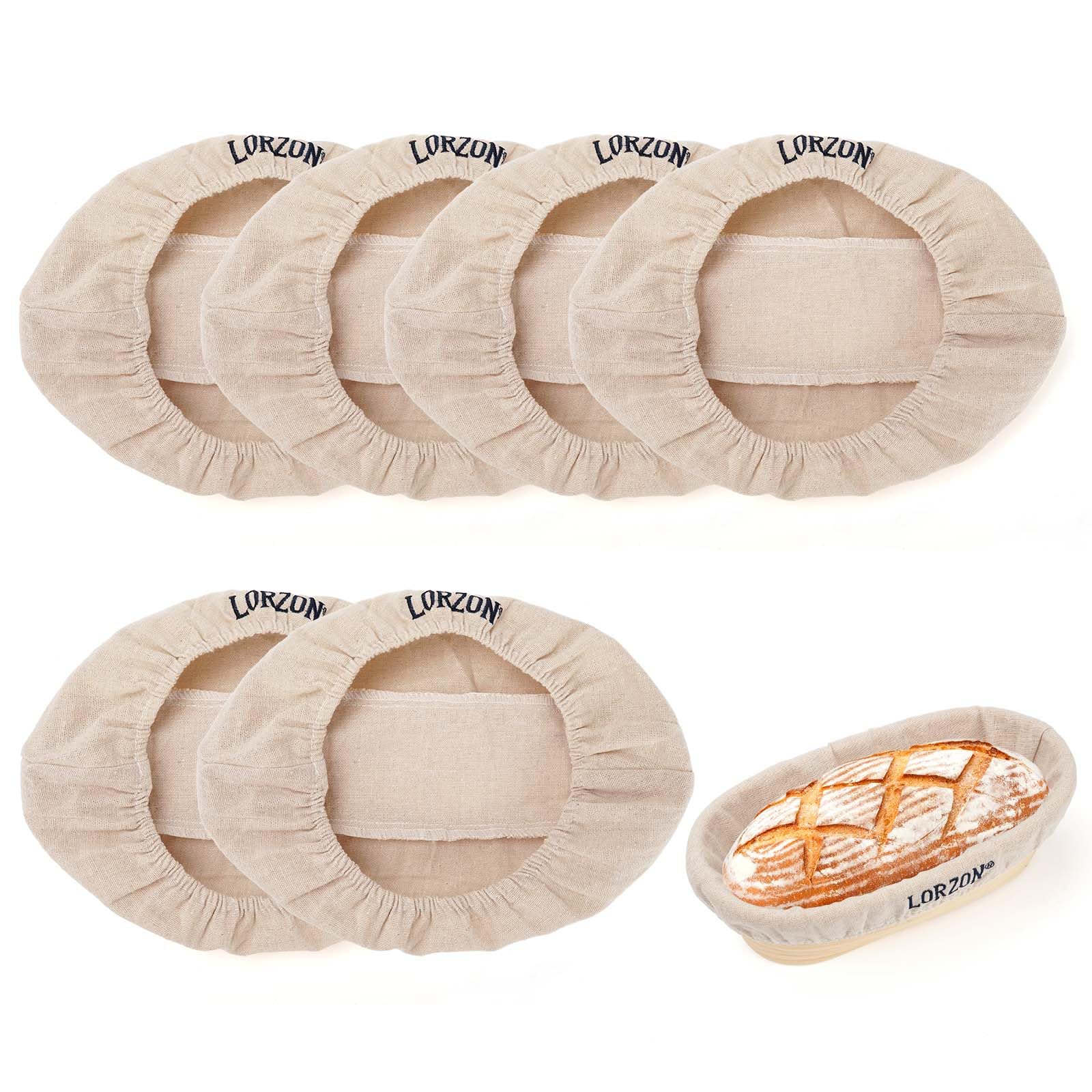 Lorzon 6 Pack Bread Proofing Basket Cover, 11 Inch Oval Banneton Liner, Linen Sourdough Bowl Covers for Bread Rising