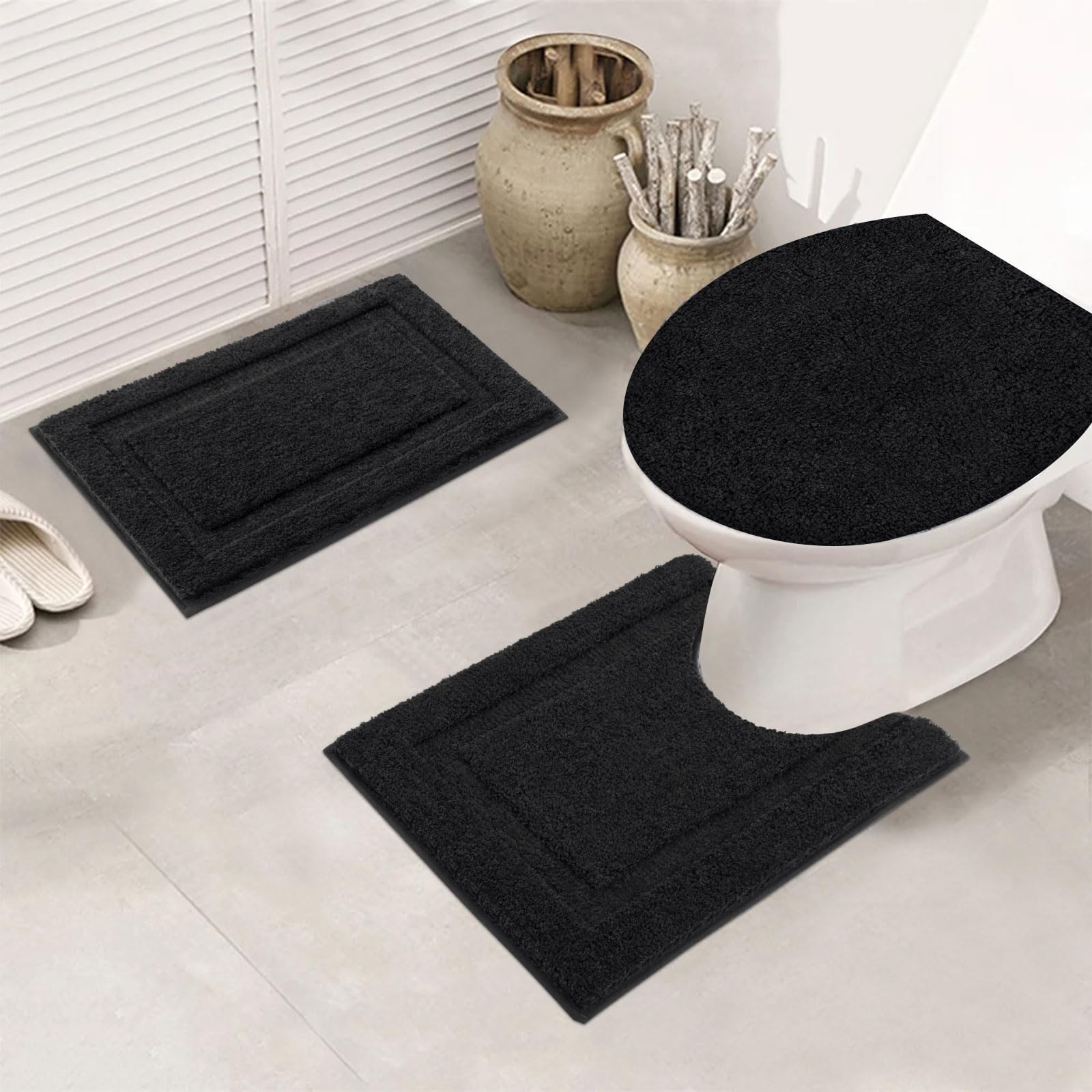 Shacos 3 Piece Bathroom Rug Set With Toilet Lid Cover, Extra Soft Absorbent Microfiber Bath Rugs 20''X32'' And U-Shaped Toilet,