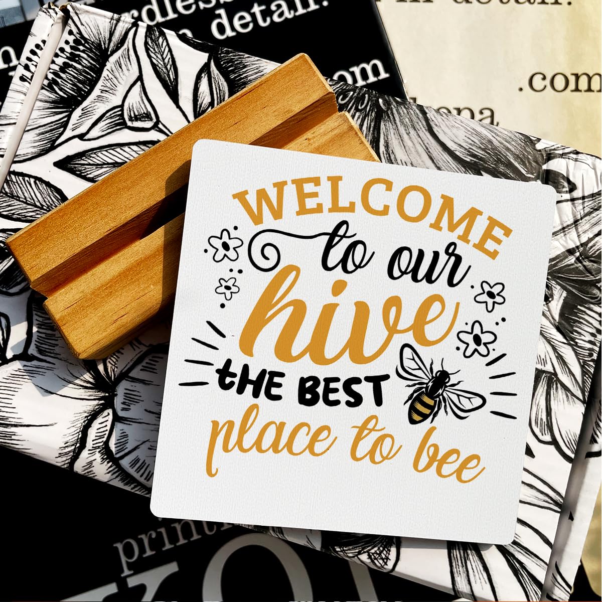Bee Decor, Bee Hive Decor, Welcome to Our Hive Wooden Plaque Sign Desk Decoration Welcome Sign for Farmhouse Kitchen Home Office