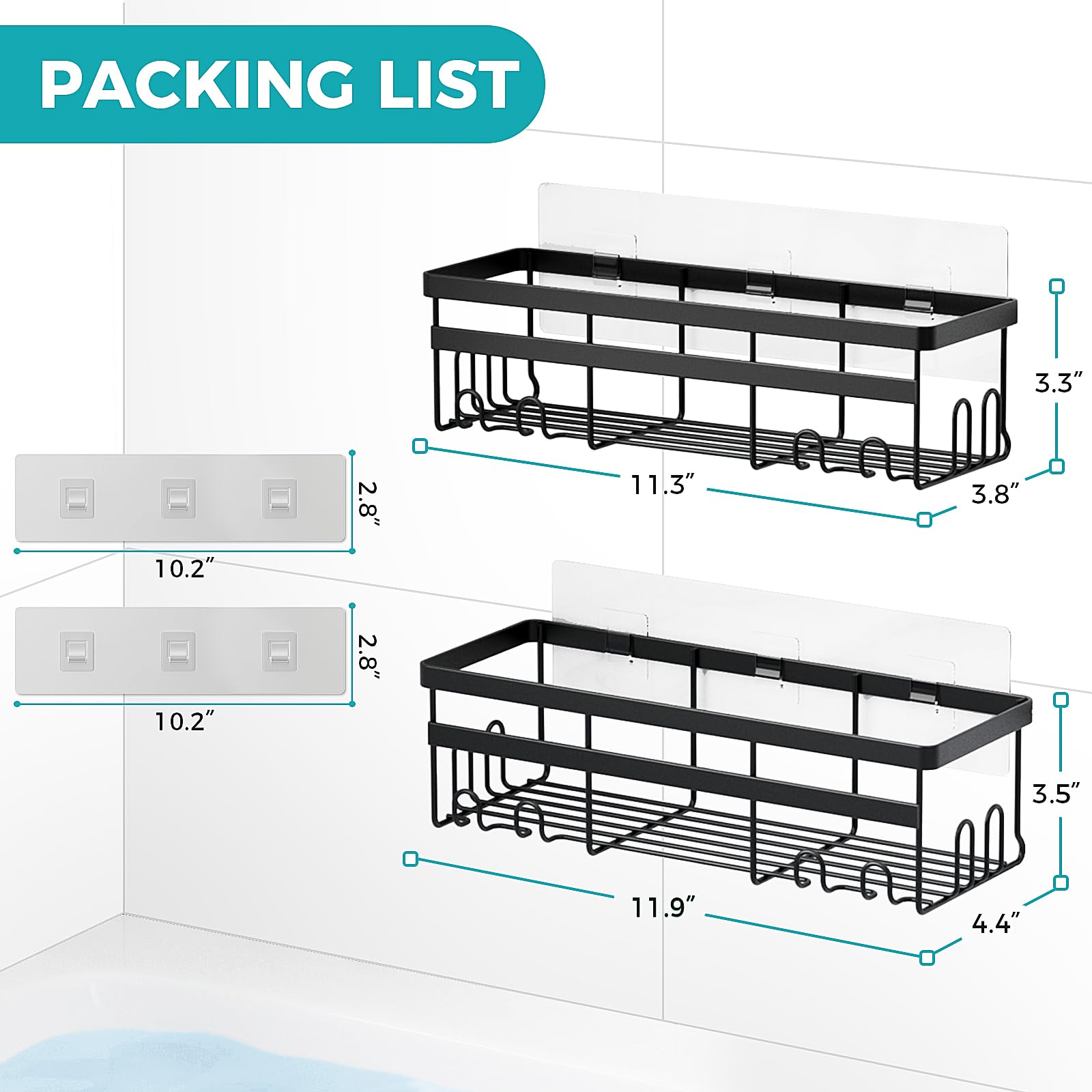Homehacks Shower Caddy, No Drilling Rustproof Shower Organizer, Shower Storage Shelves With Hooks, Apartment Essentials For Bath