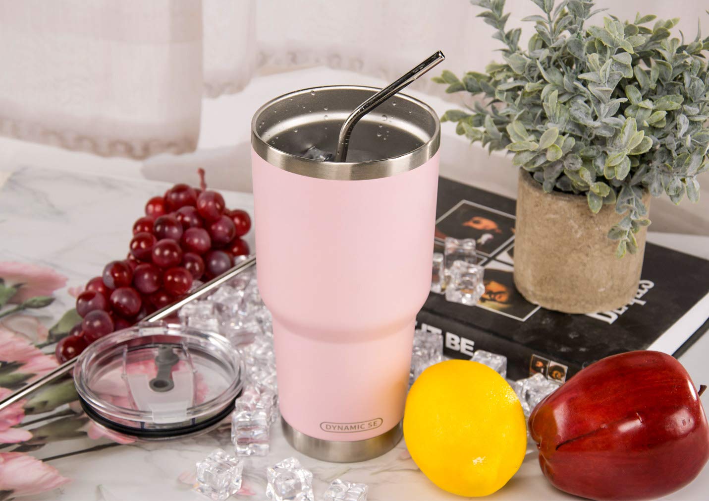 DS 30oz Sakura Pink Tumbler Stainless Steel Double Wall Vacuum Insulated Mug with Straw and Lid, Cleaning Brush for Cold and Hot
