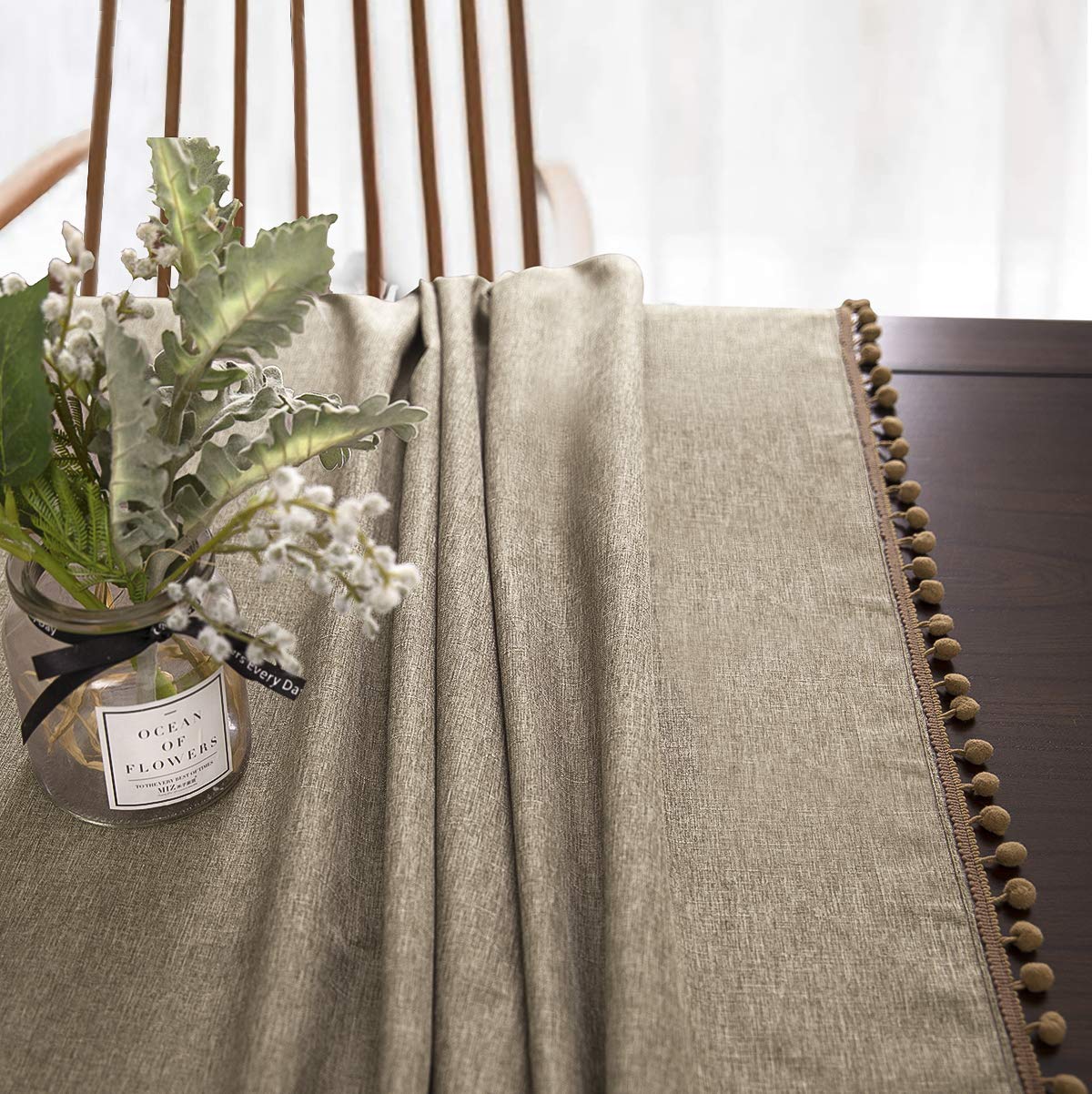 JUCFHY Rectangle Table Cloth Linen Solid Tablecloth Heavy Duty Fabric Stain Resistant Wrinkle Resistant Washable Table Cloths Oblong Table Cover for Kitchen and Holiday (Flax Linen  60'' x 84'' Tassel)