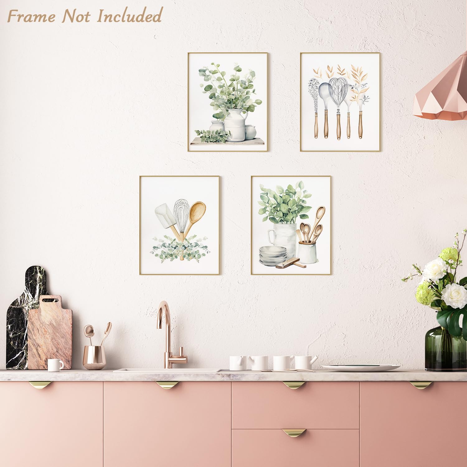 Dazzlewall 4 Pcs Botanical Kitchen Wall Art Poster Sage Green Eucalyptus Leaves Prints, Boho Plant Wall Poster For Kitchen Dinin