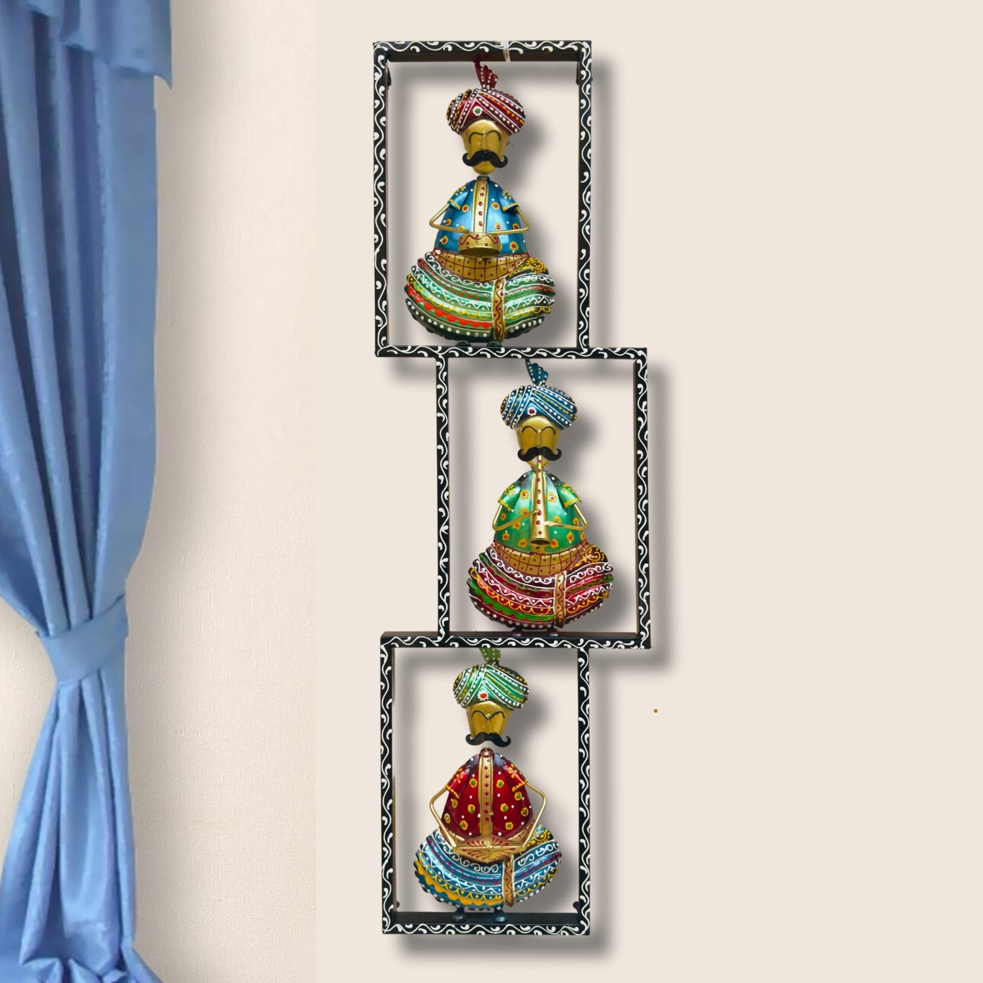 RSN Metal Wall Decor Rajasthani 3 moustache Musicians Wall Art/Wall Hanging For Living Room/Bedroom Size-37 x11 Inch
