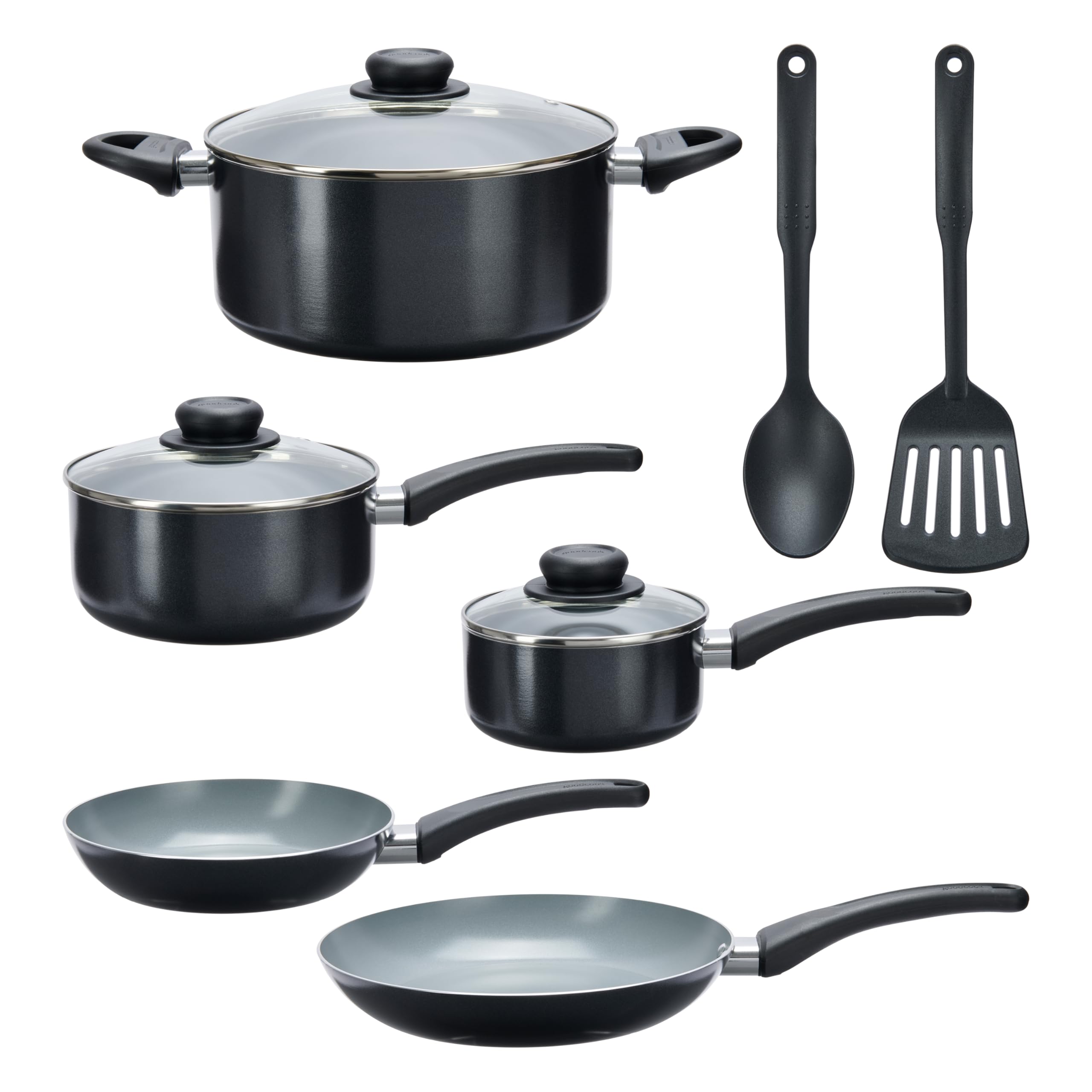 GoodCook Everyday Ceramic Nonstick Cookware Set Includes 8 & 10Inch Fry Pans 1 & 2Quart Covered Sauce Pans 4.7Quart Covered D