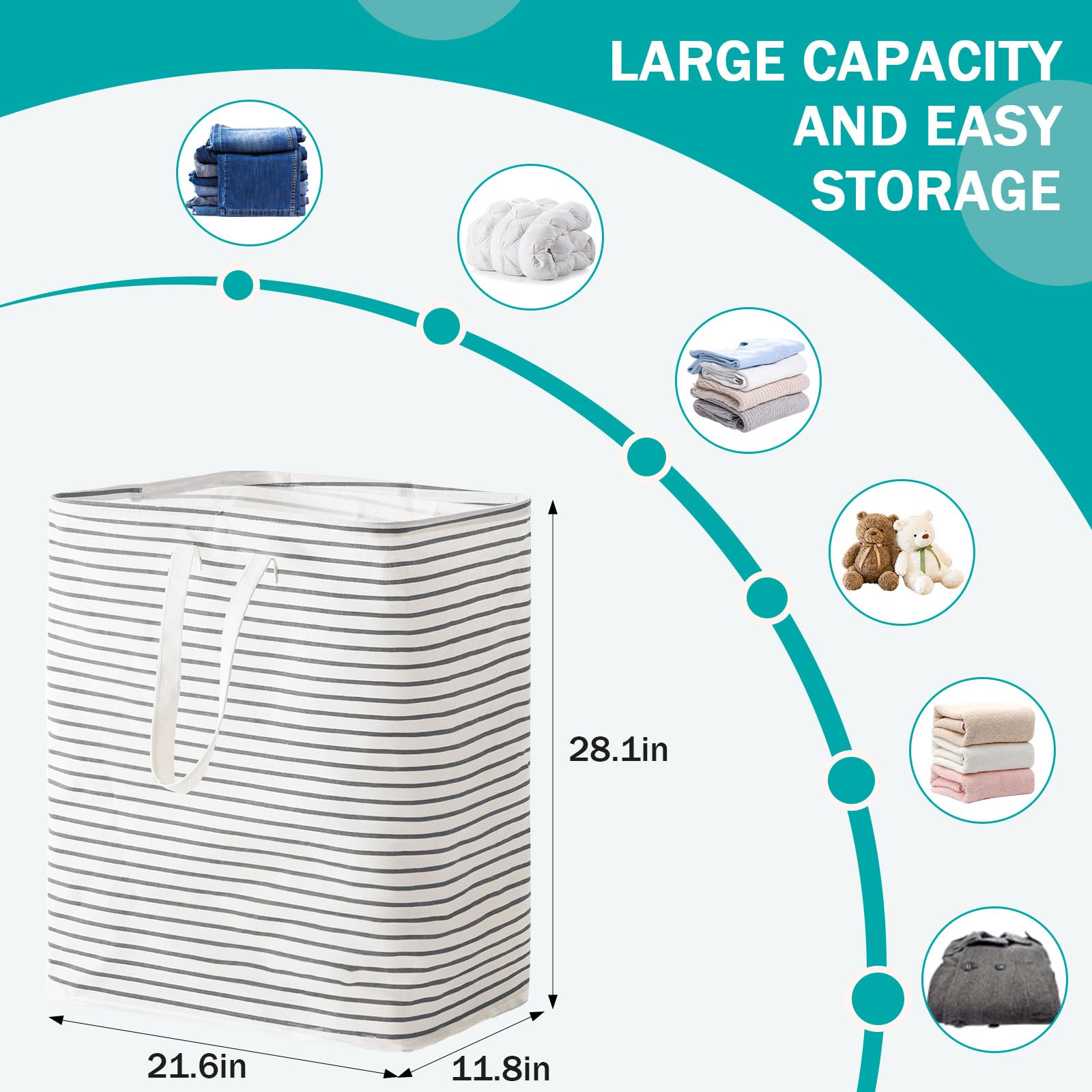100L Freestanding Laundry Hamper, Collapsible Waterproof Clothes Basket With Easy Carry Long Handle, Washing Bag For Clothes, To