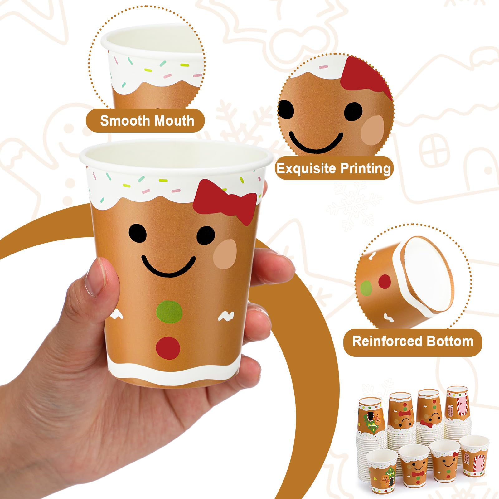Funtery 100 Pieces Christmas Gingerbread Paper Cups Hot Chocolate Cups Xmas Disposable Coffee Cup Gingerbread Man Christmas Tree