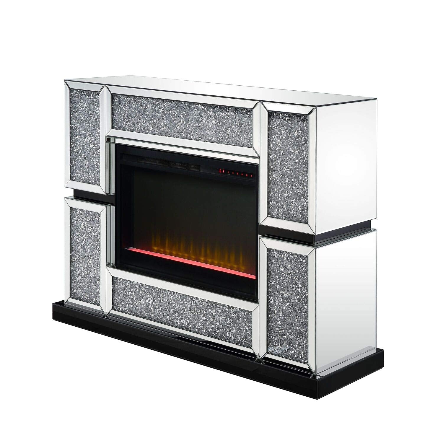 Acme Noralie Electric Fireplace with LED Light in Mirrored and Faux Diamonds